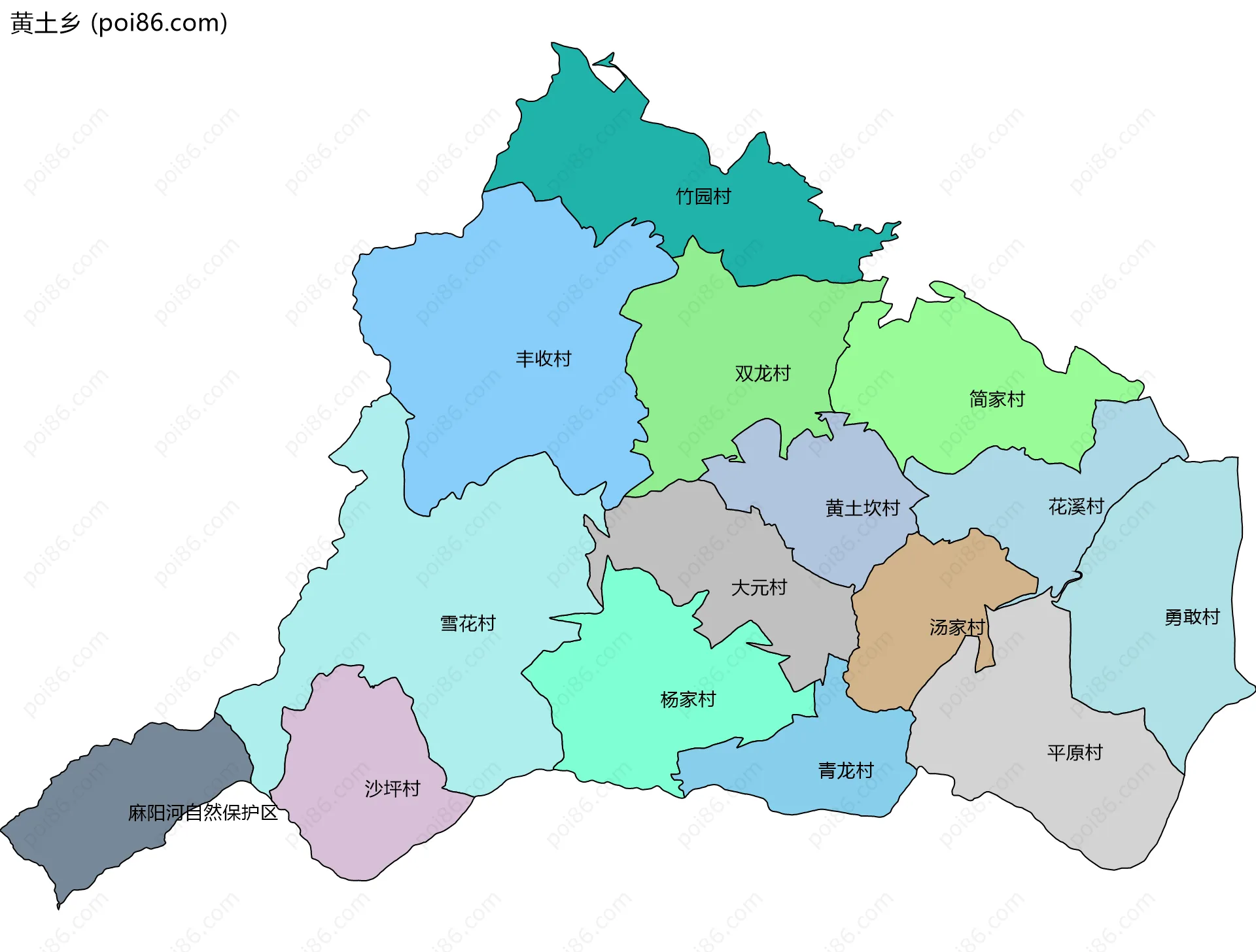 黄土乡边界地图(五级行政区划)