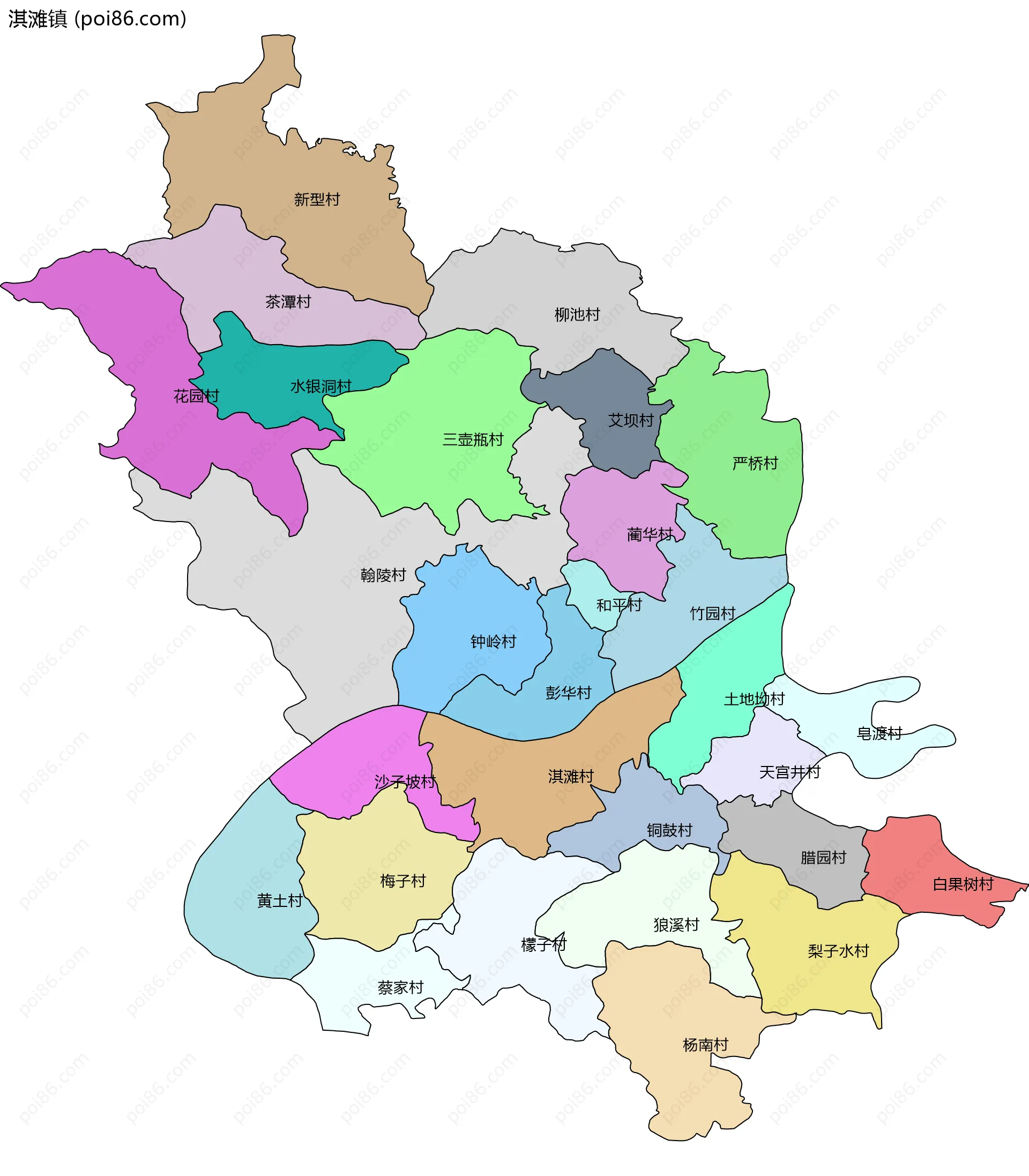 淇滩镇边界地图(五级行政区划)