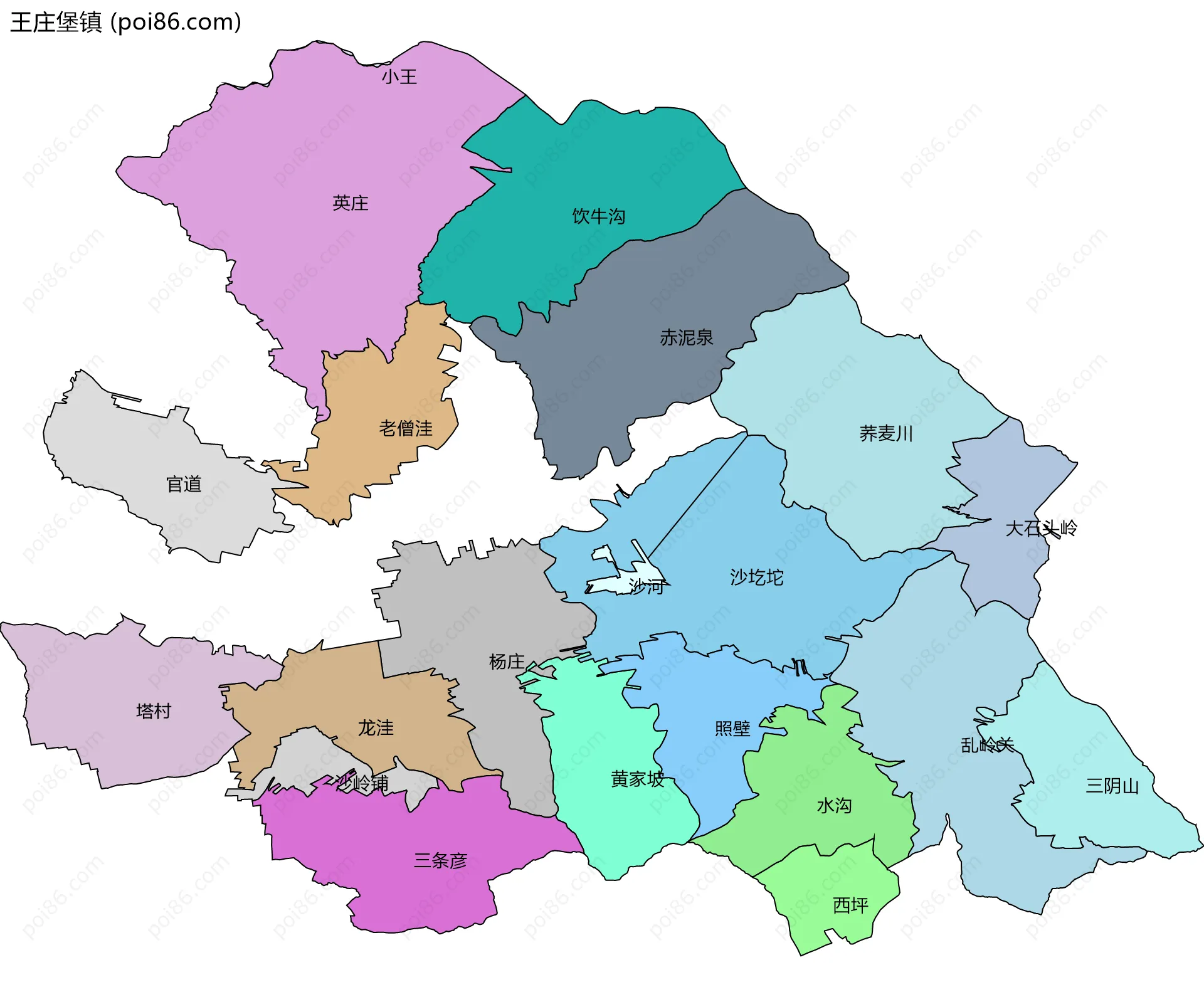 王庄堡镇边界地图(五级行政区划)