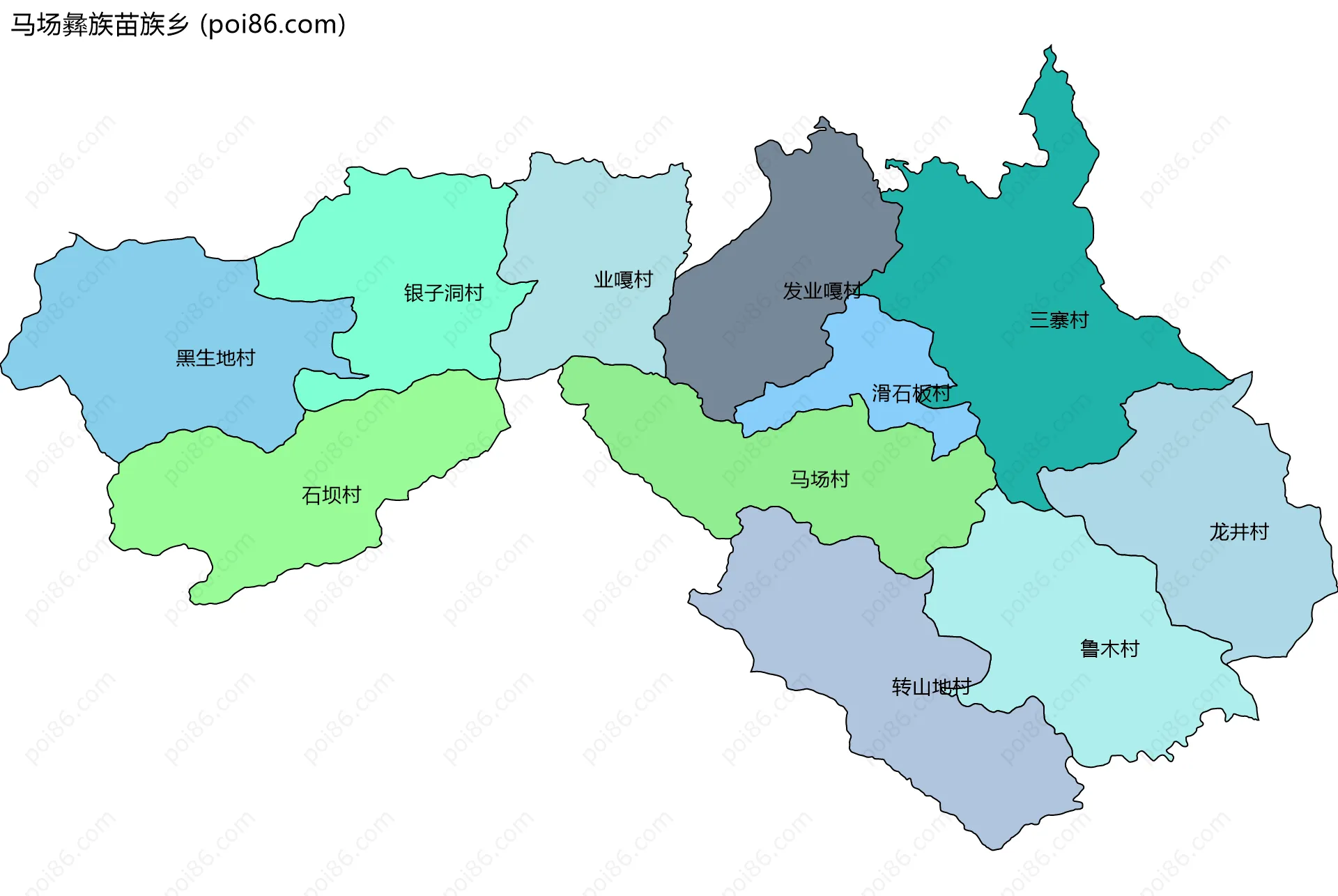 马场彝族苗族乡边界地图(五级行政区划)
