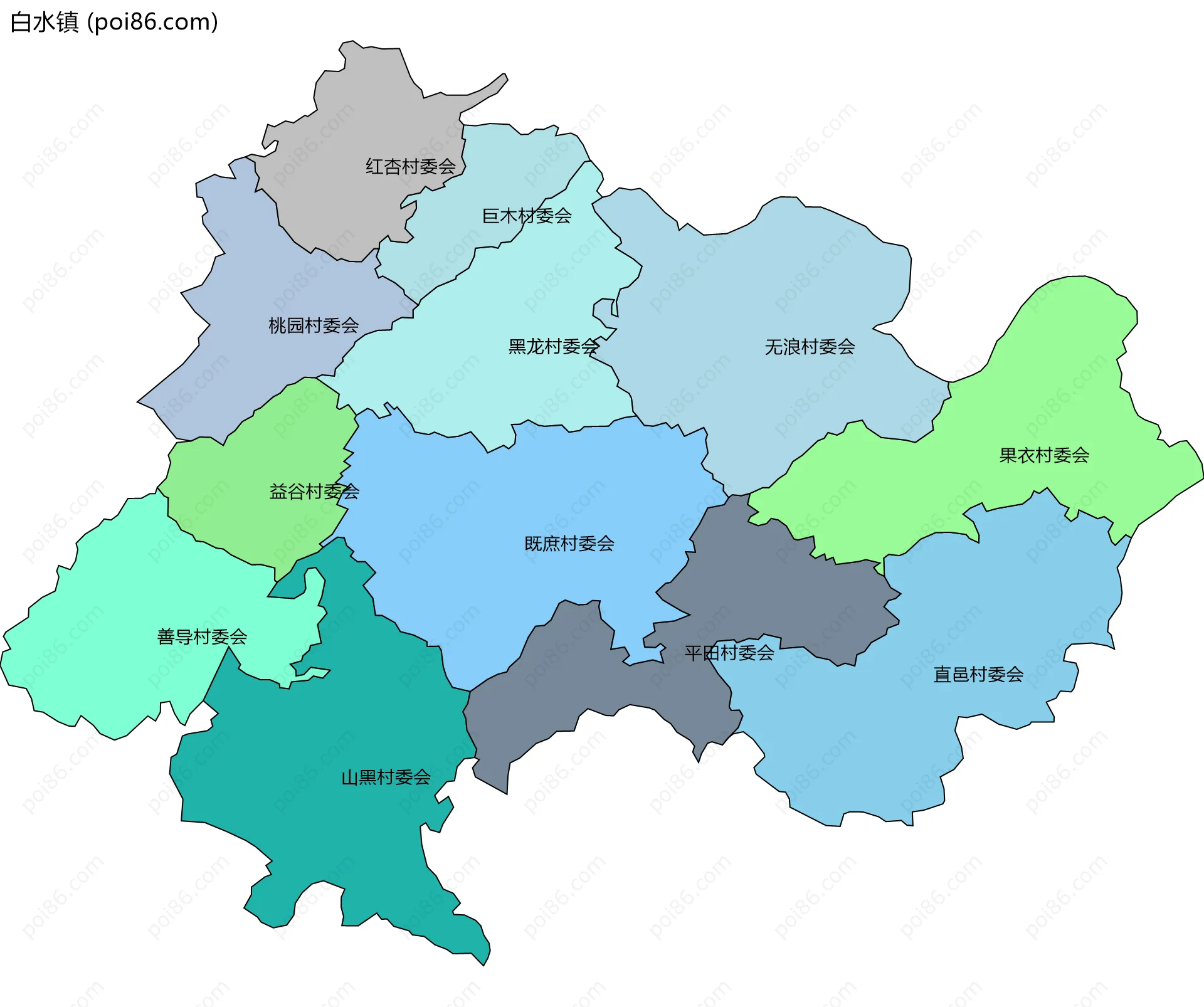 白水镇边界地图(五级行政区划)