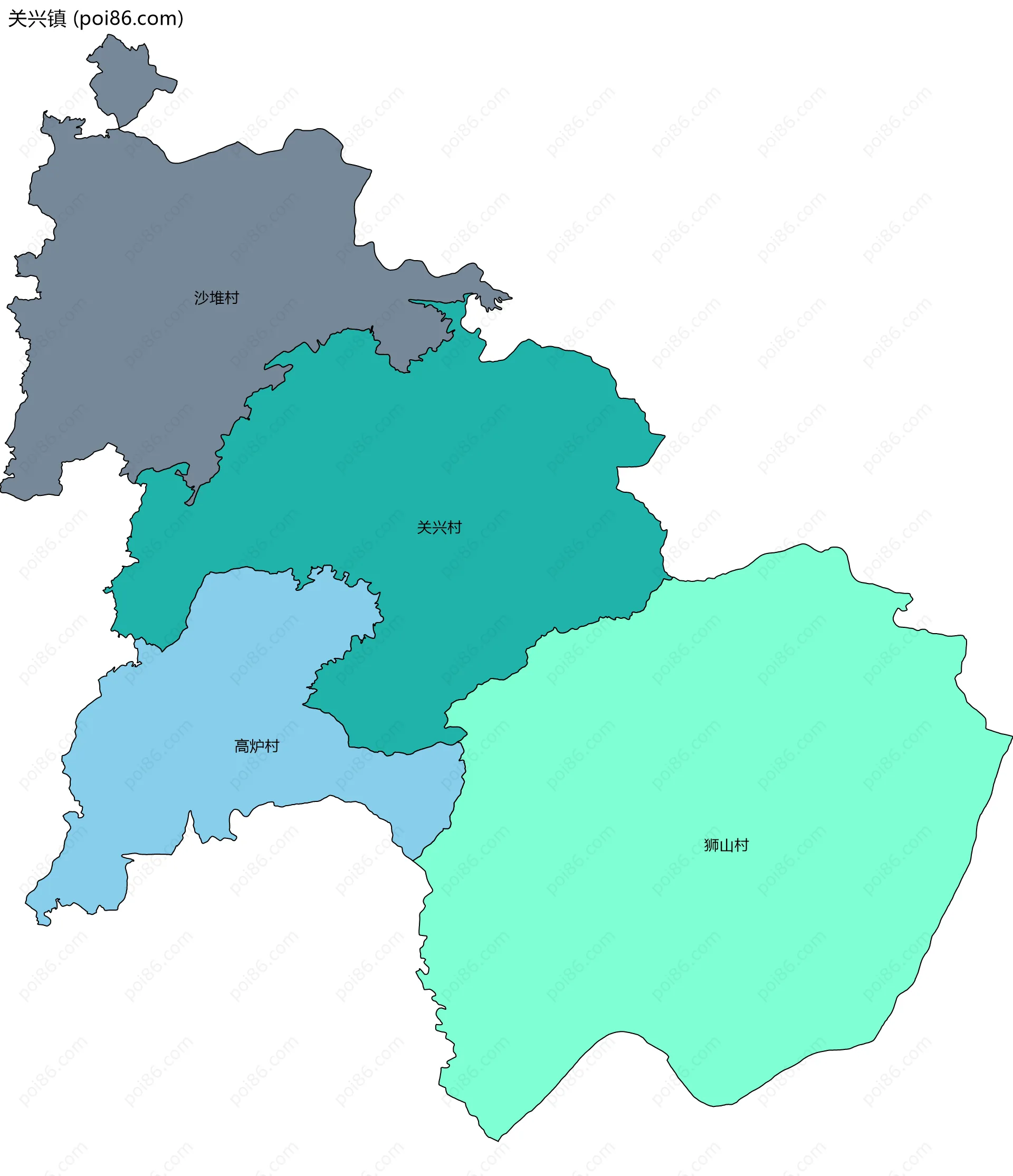 关兴镇边界地图(五级行政区划)