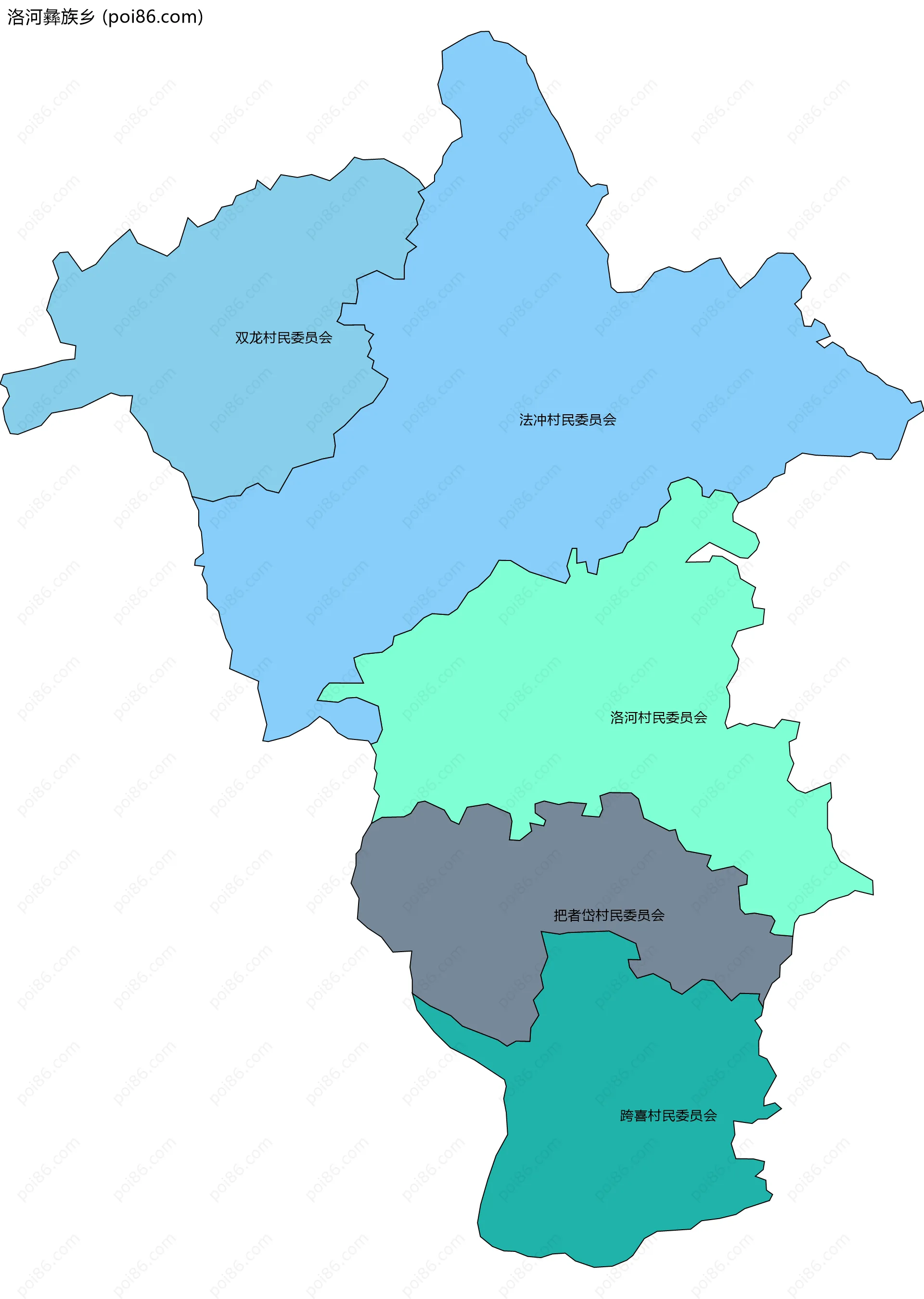 洛河彝族乡边界地图(五级行政区划)