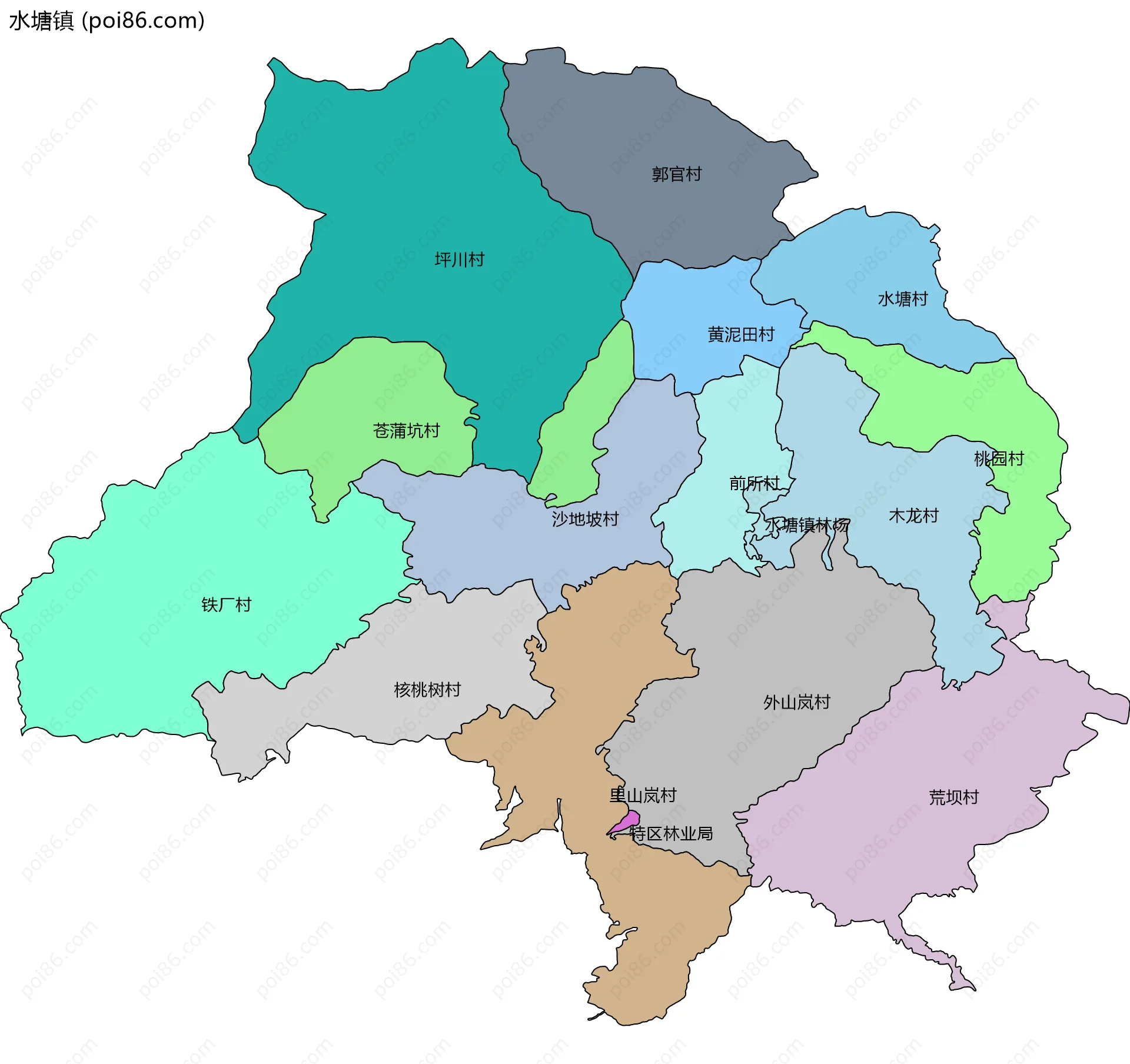 水塘镇边界地图(五级行政区划)