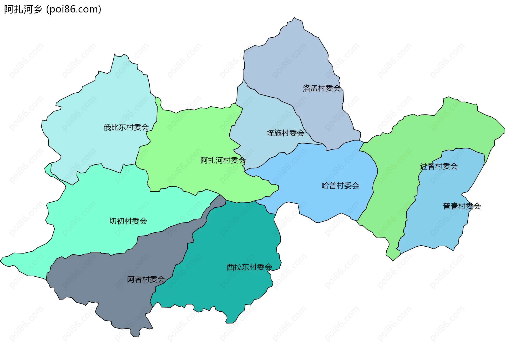 阿扎河乡边界地图(五级行政区划)