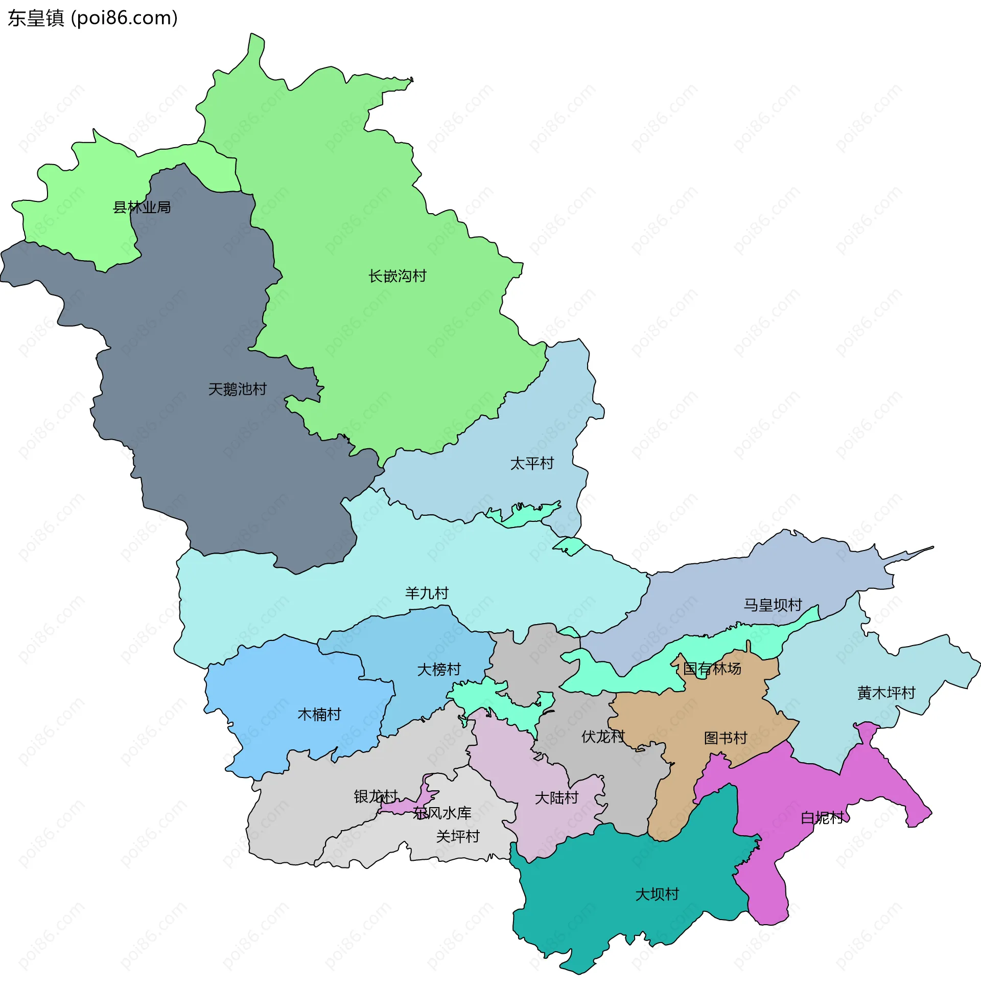 东皇镇边界地图(五级行政区划)