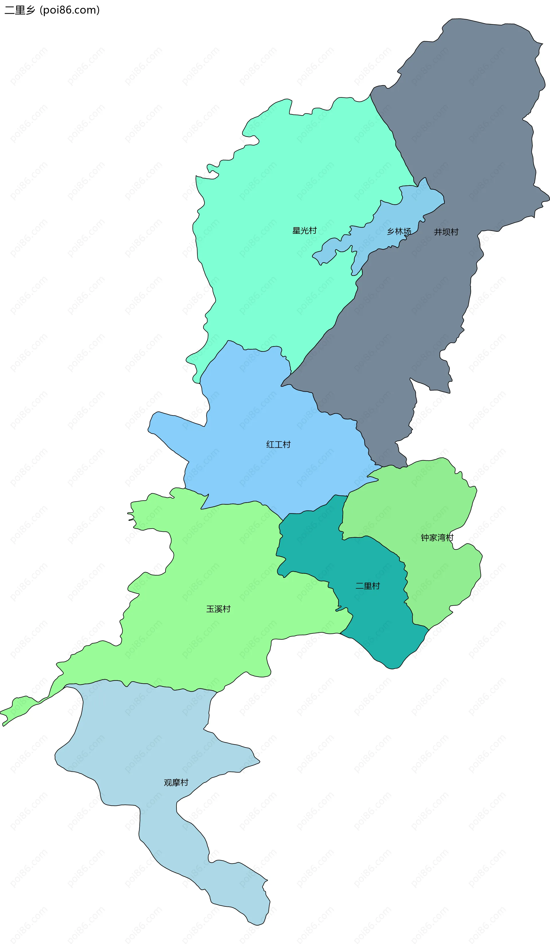 二里乡边界地图(五级行政区划)