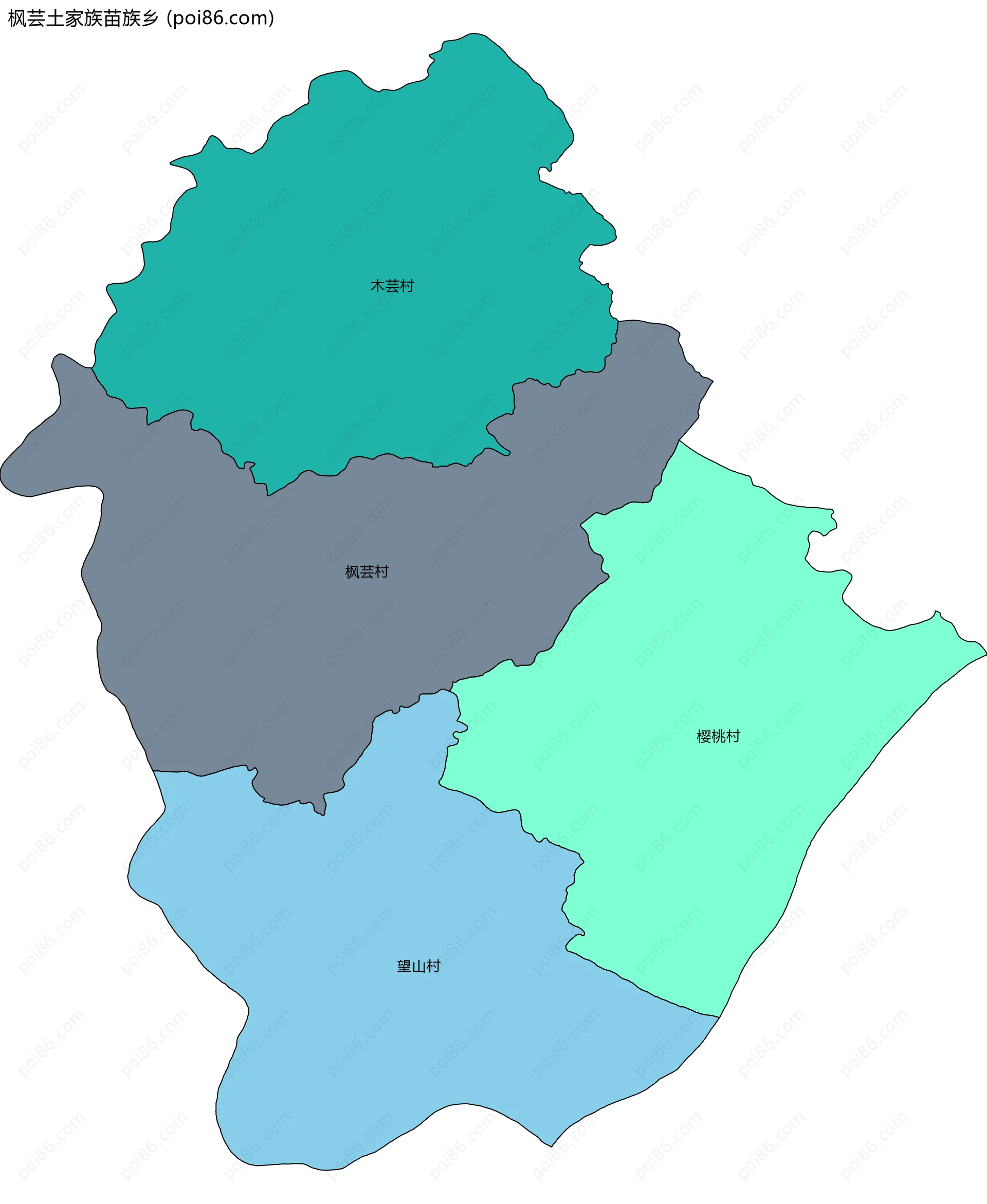 枫芸土家族苗族乡边界地图(五级行政区划)