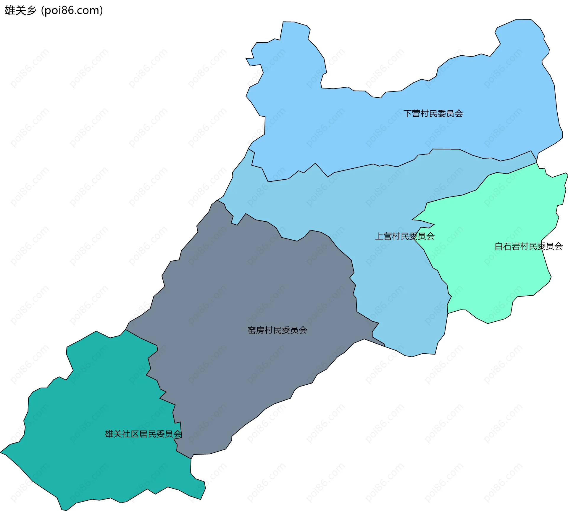 雄关乡边界地图(五级行政区划)