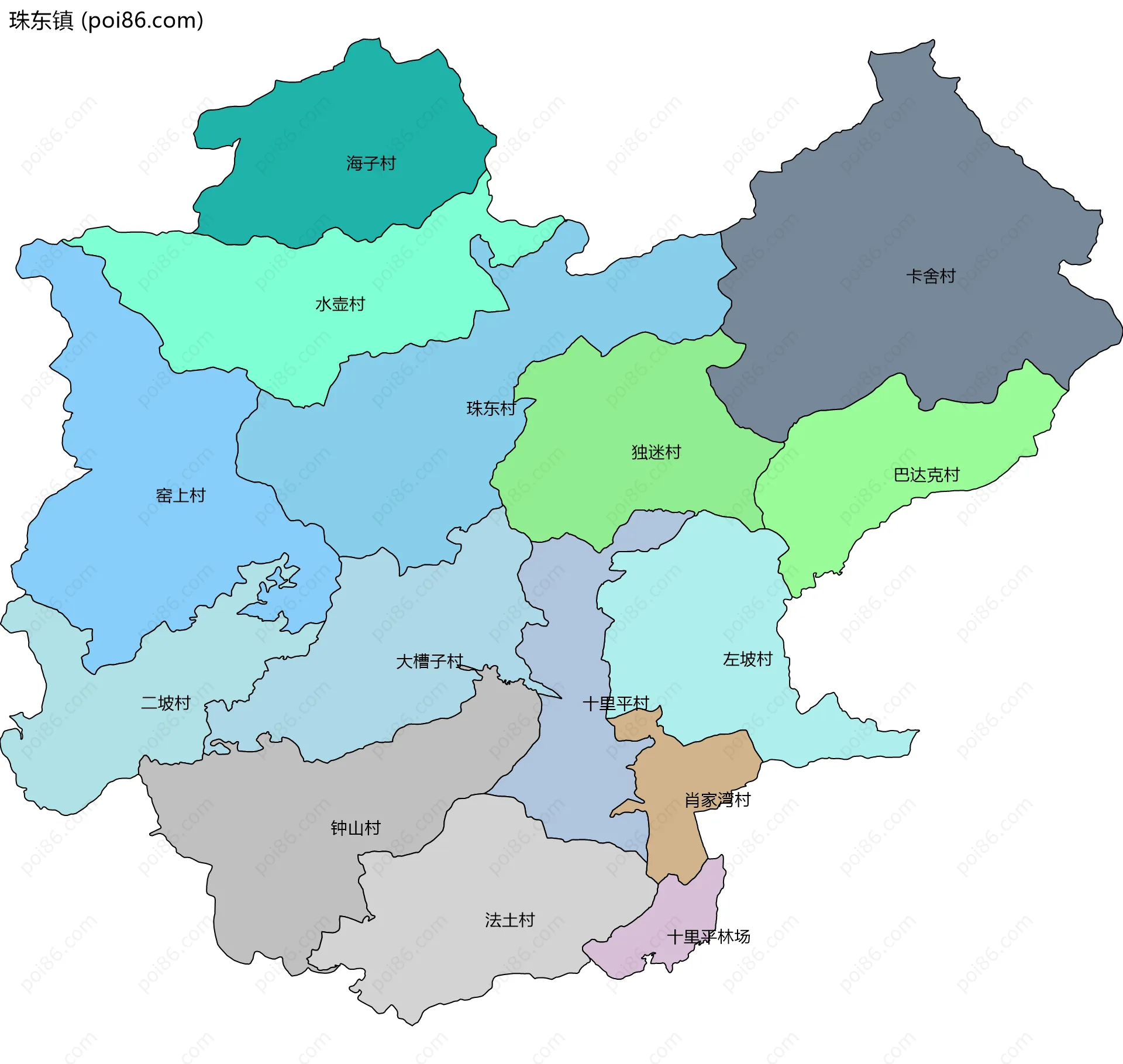 珠东镇边界地图(五级行政区划)