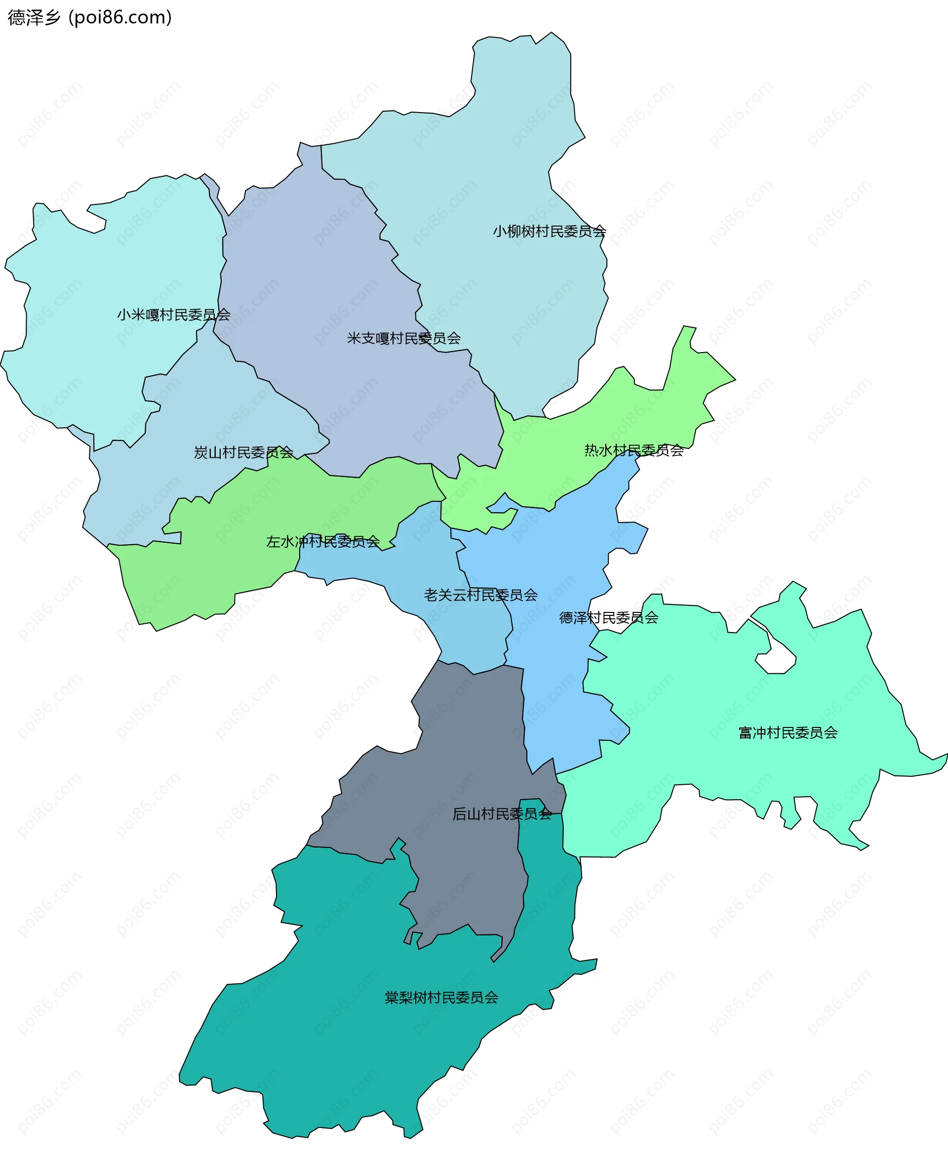 德泽乡边界地图(五级行政区划)