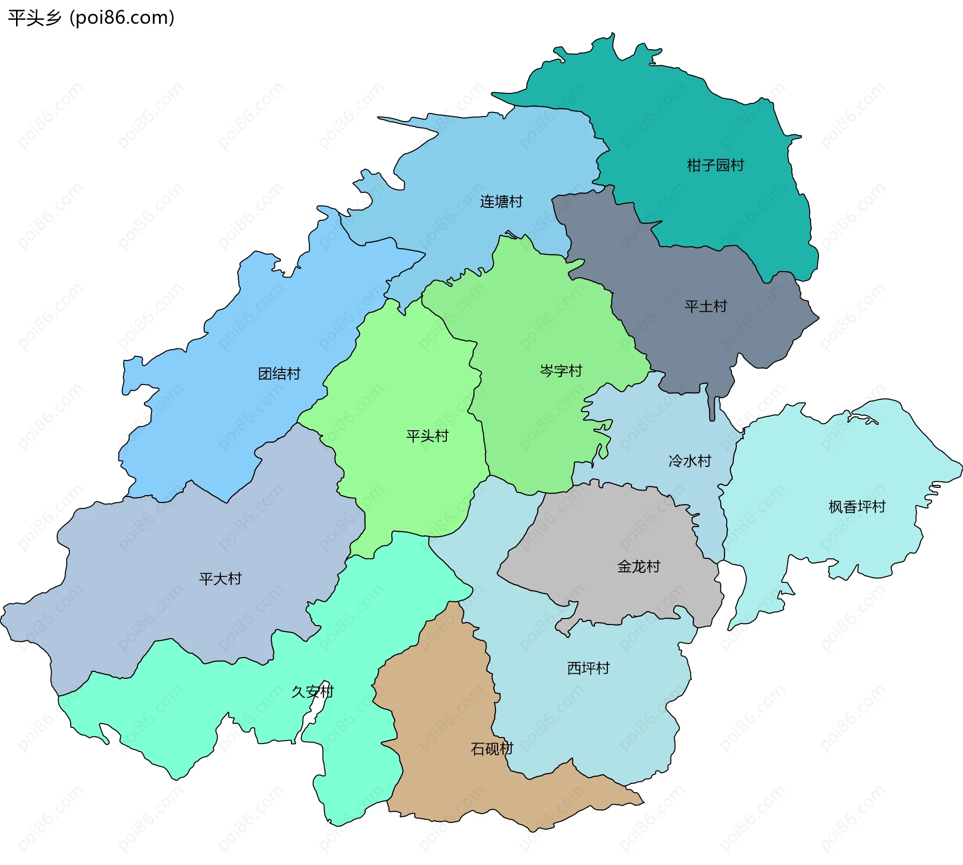 平头乡边界地图(五级行政区划)