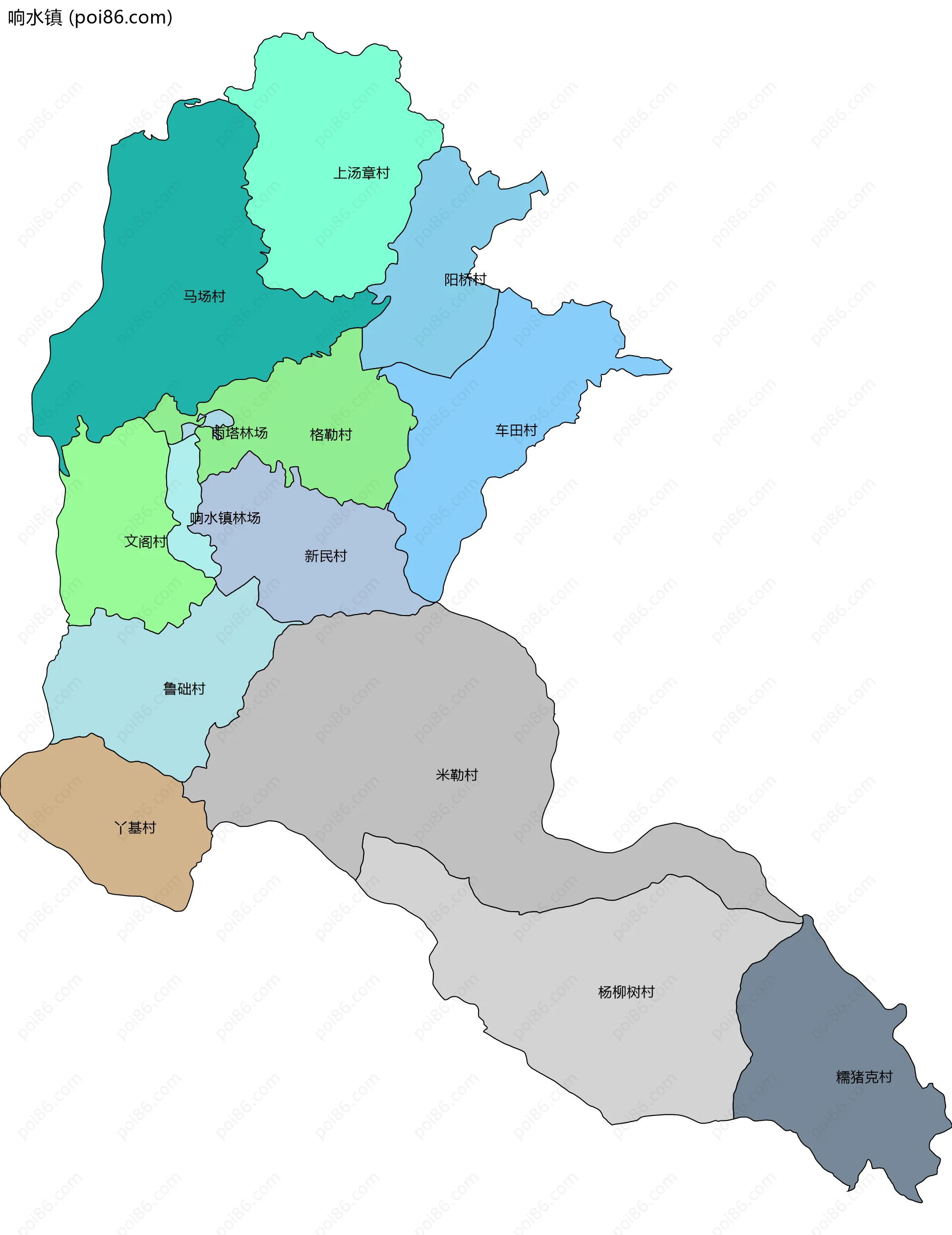 响水镇边界地图(五级行政区划)