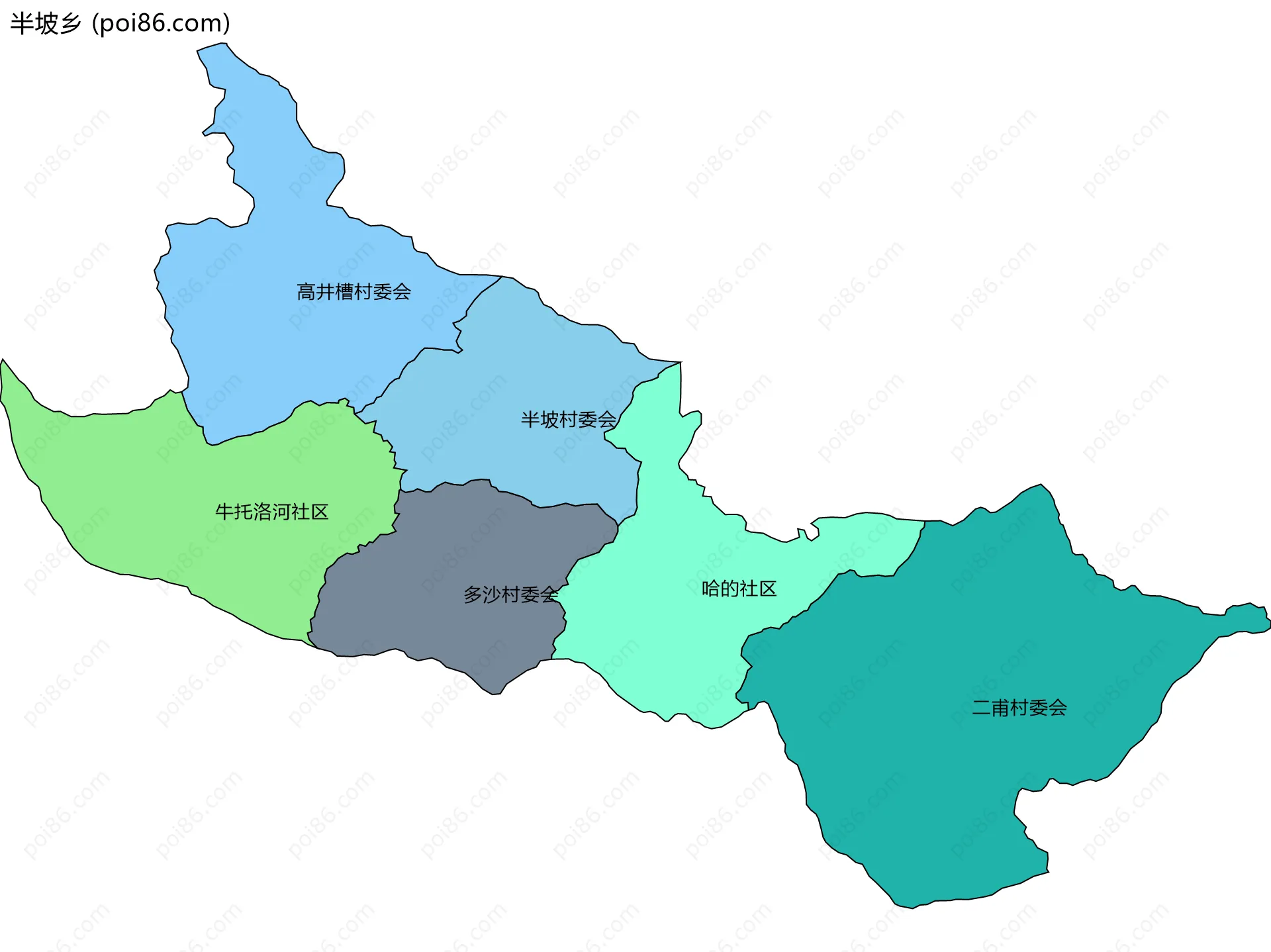半坡乡边界地图(五级行政区划)