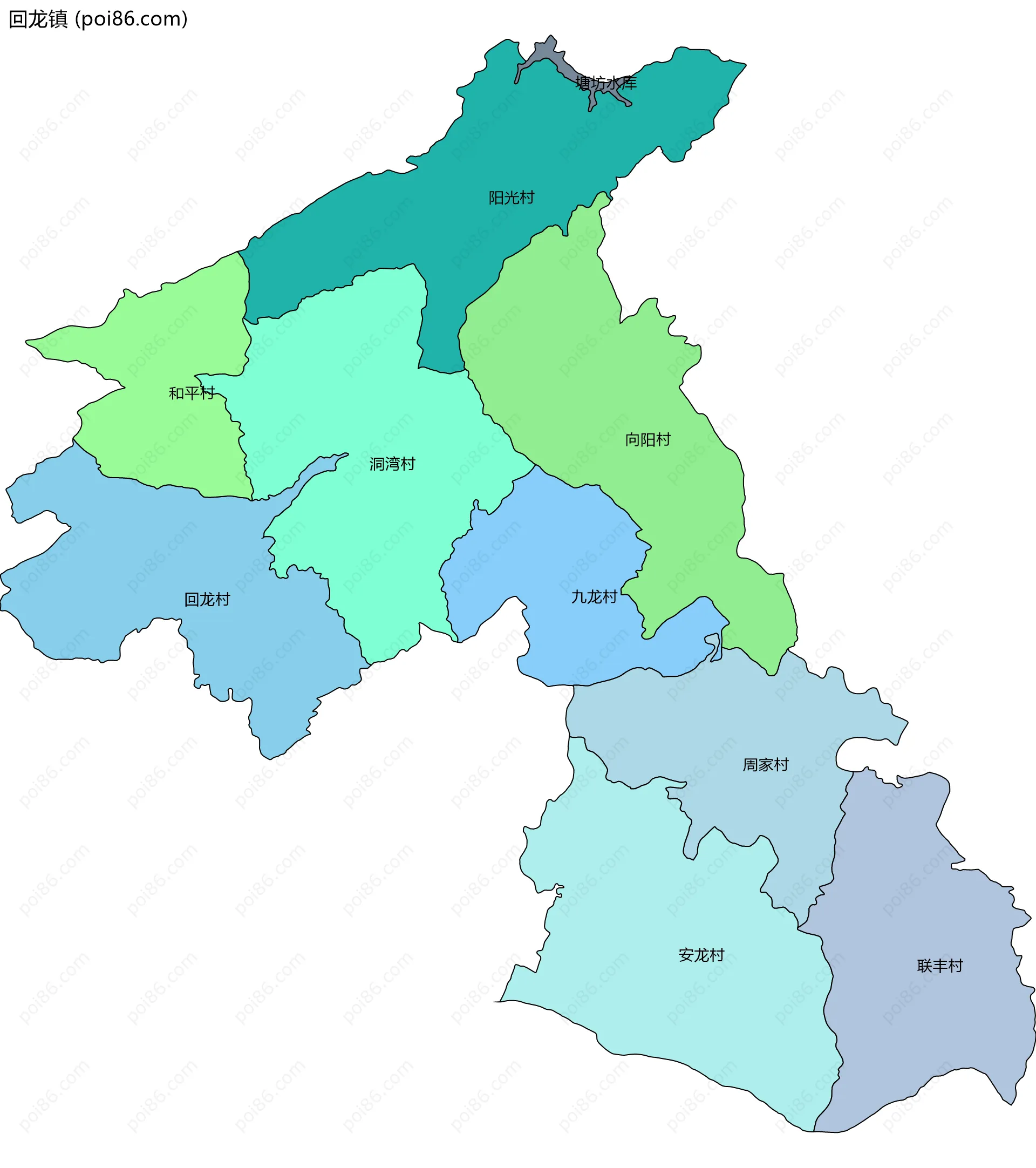 回龙镇边界地图(五级行政区划)