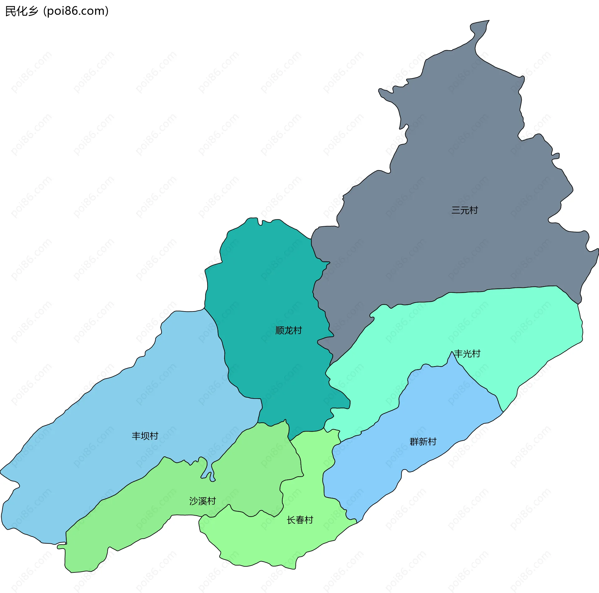 民化乡边界地图(五级行政区划)