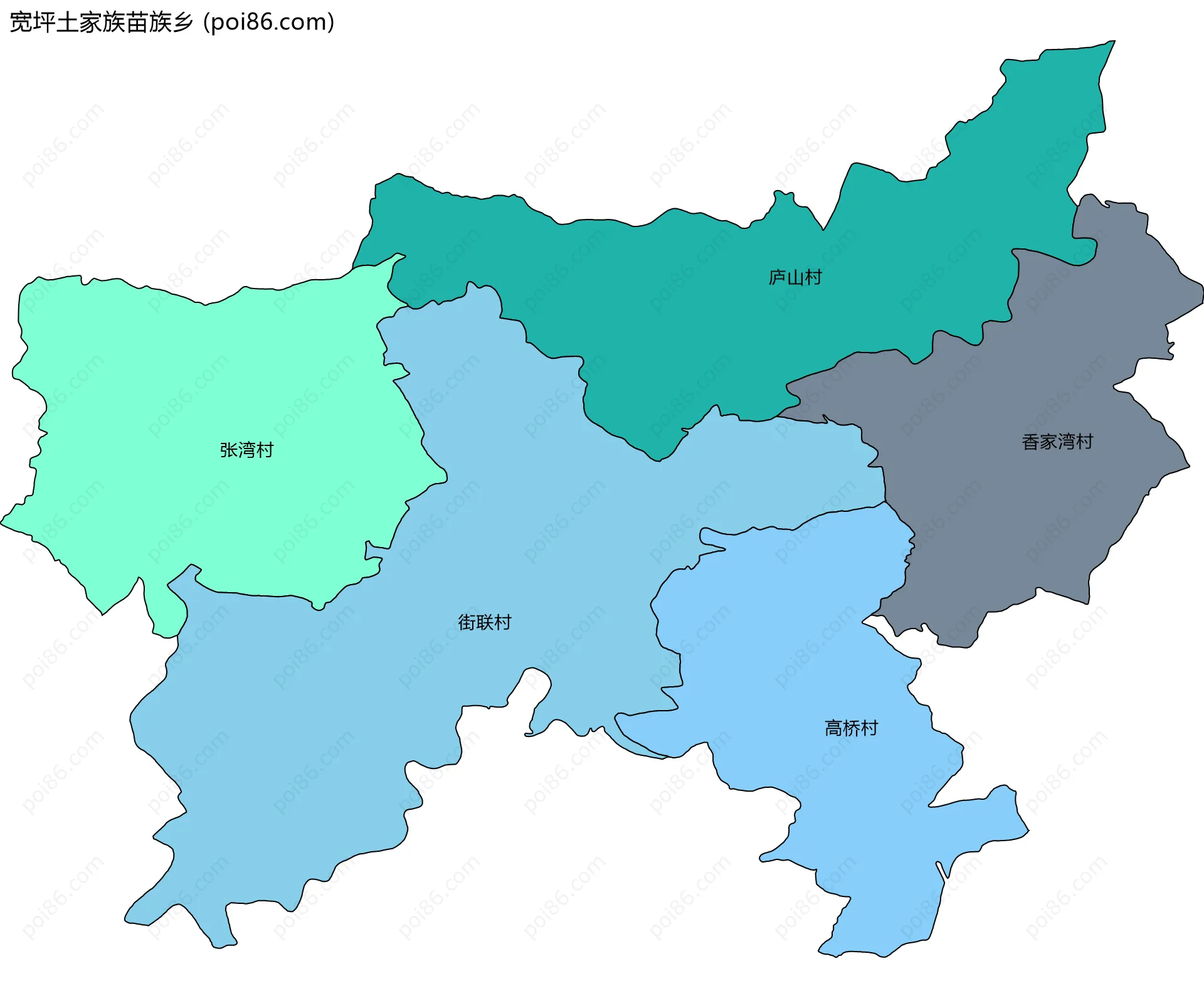 宽坪土家族苗族乡边界地图(五级行政区划)