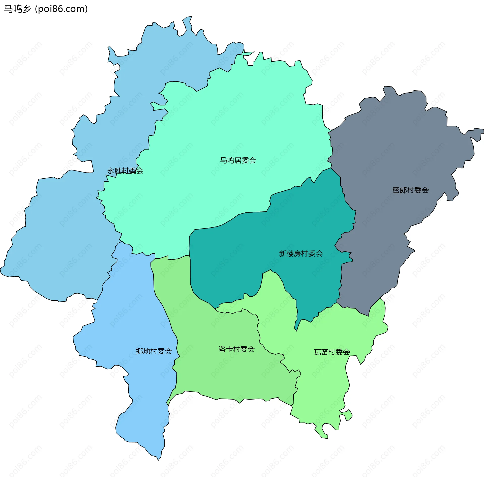 马鸣乡边界地图(五级行政区划)