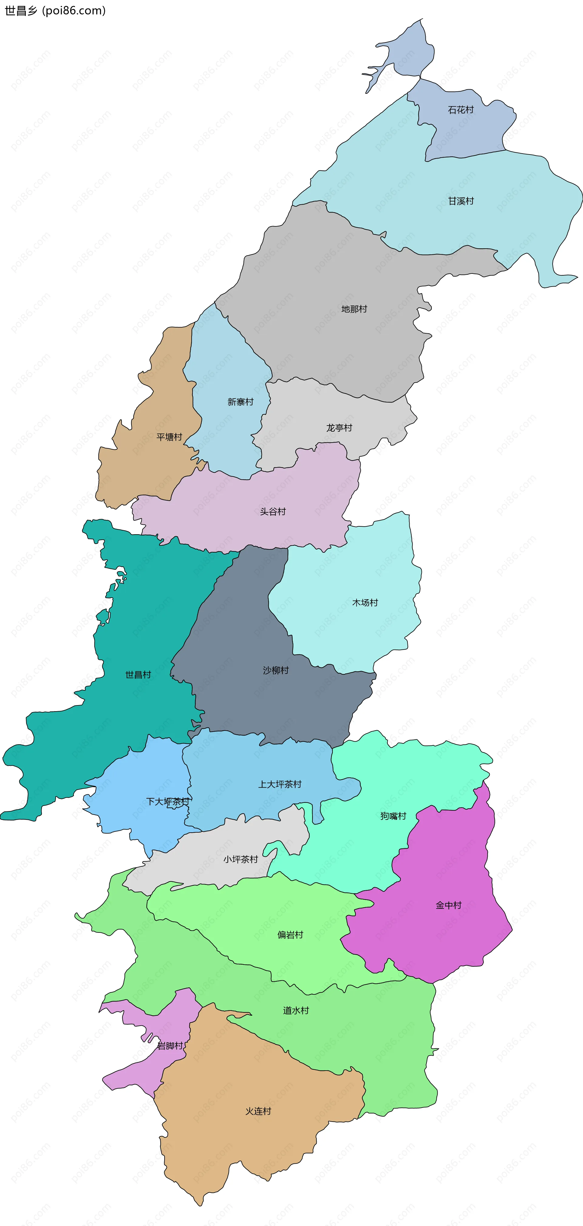 世昌乡边界地图(五级行政区划)