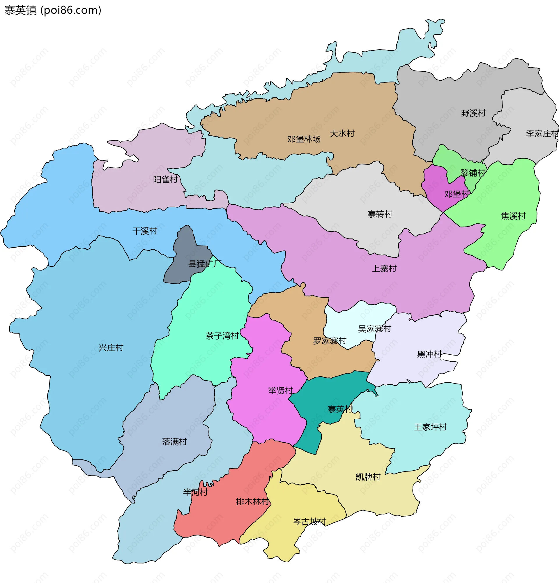 寨英镇边界地图(五级行政区划)