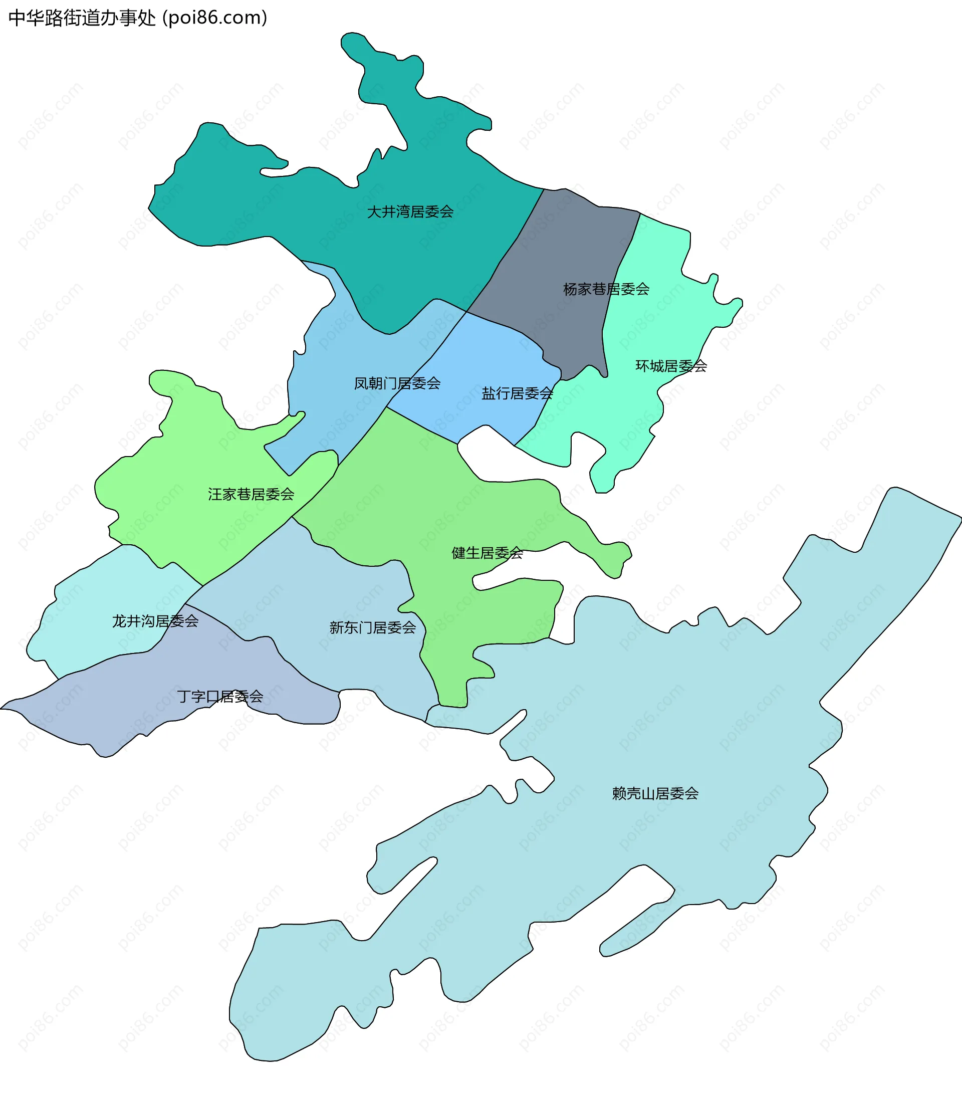 中华路街道办事处边界地图(五级行政区划)