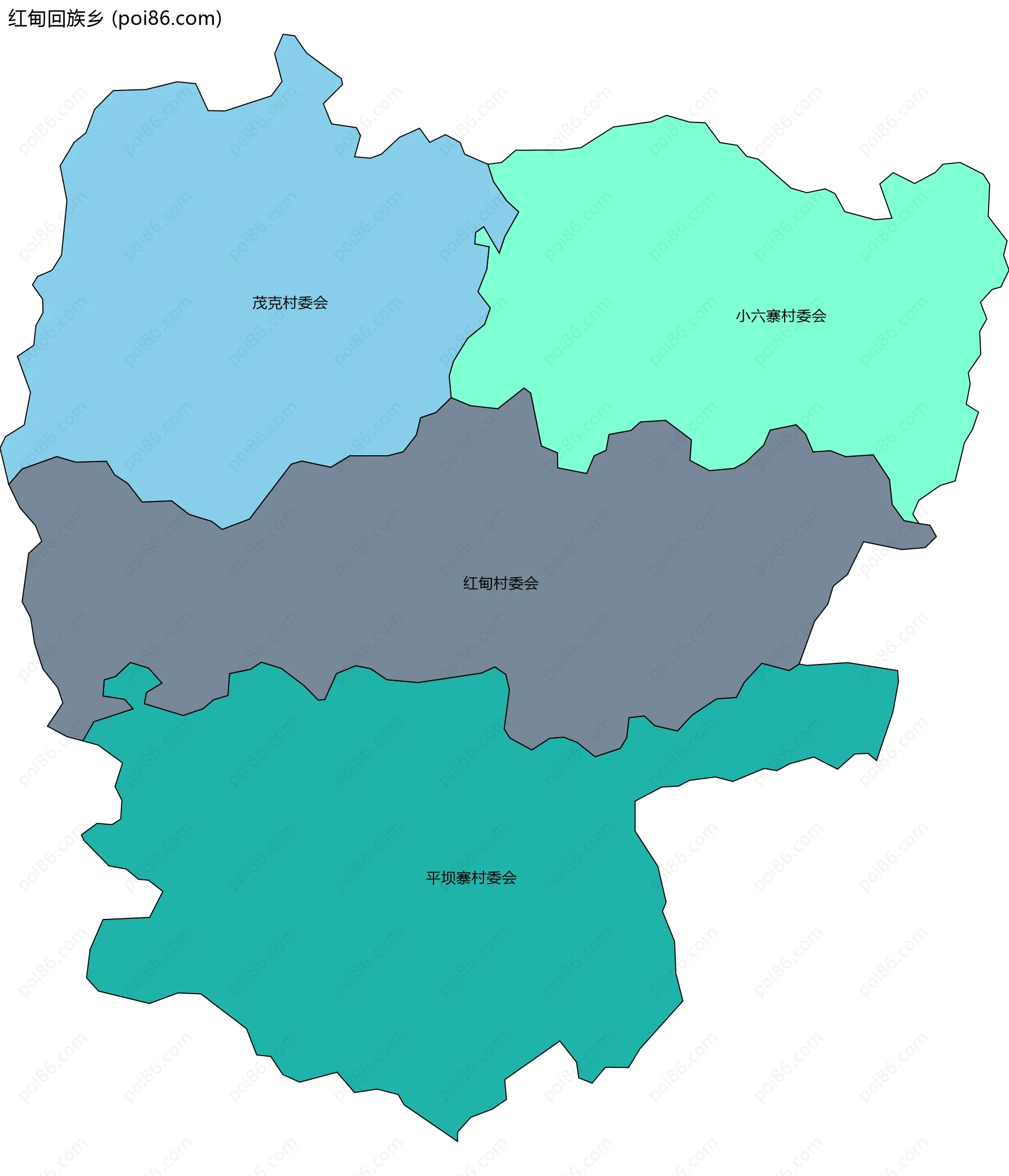 红甸回族乡边界地图(五级行政区划)