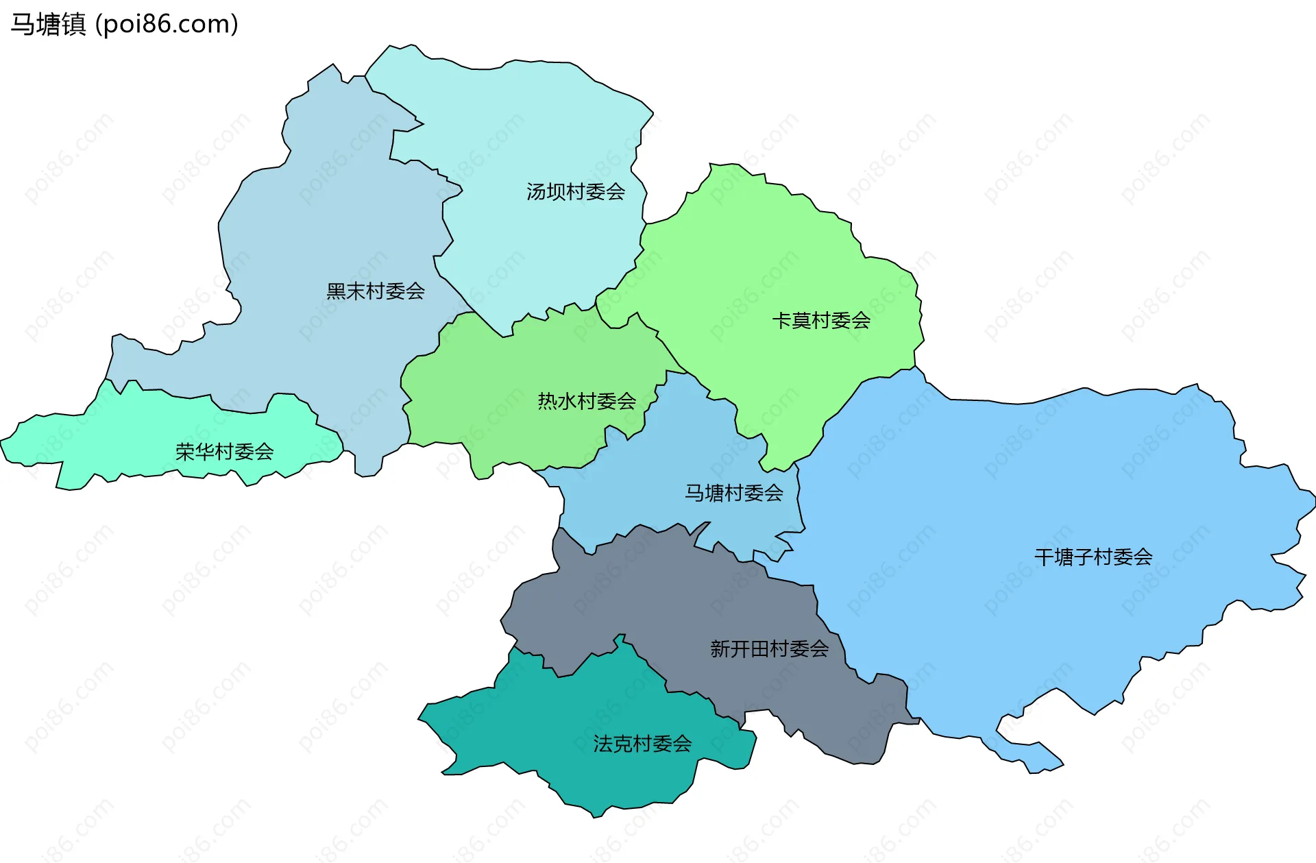 马塘镇边界地图(五级行政区划)