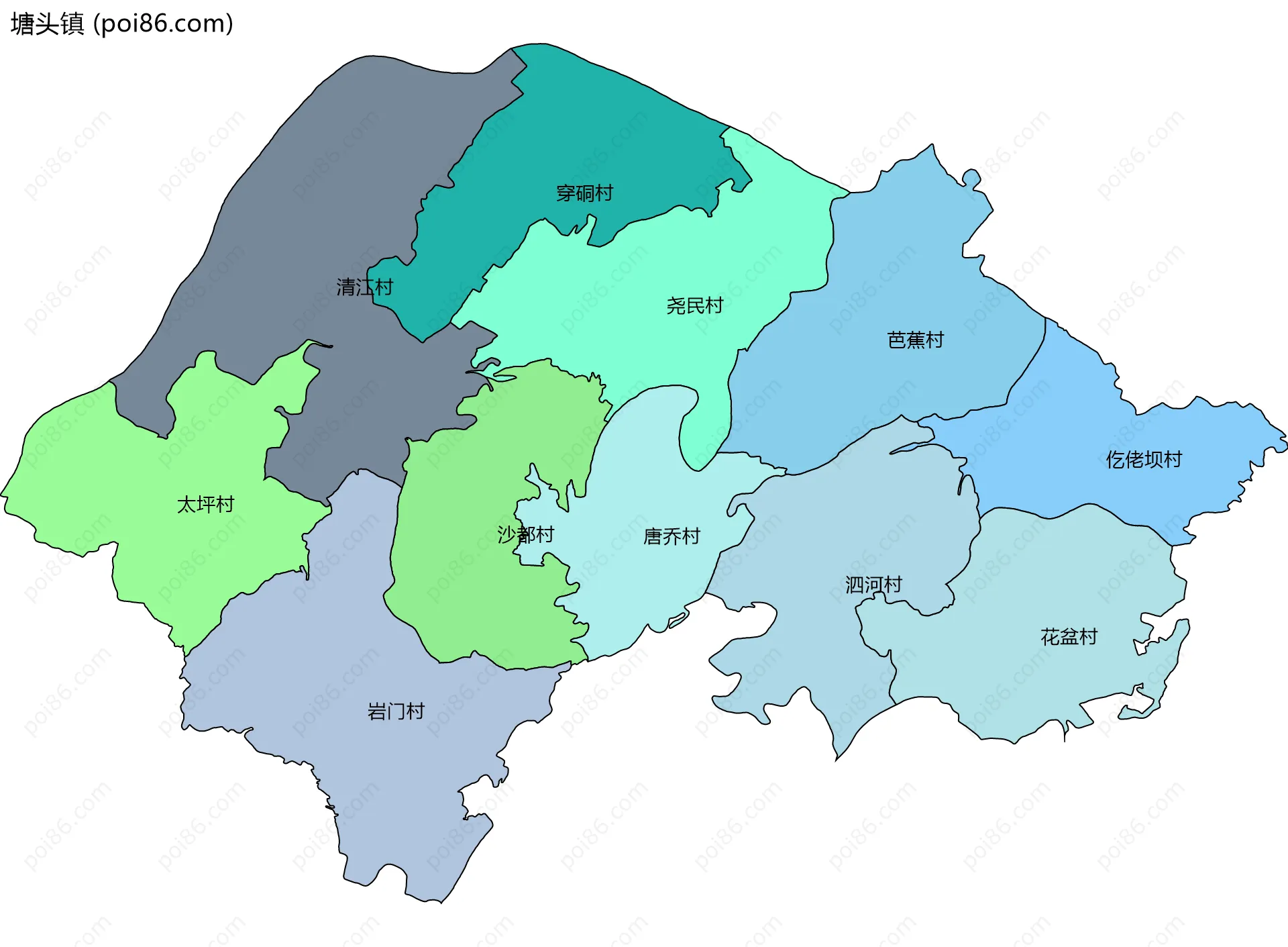 塘头镇边界地图(五级行政区划)
