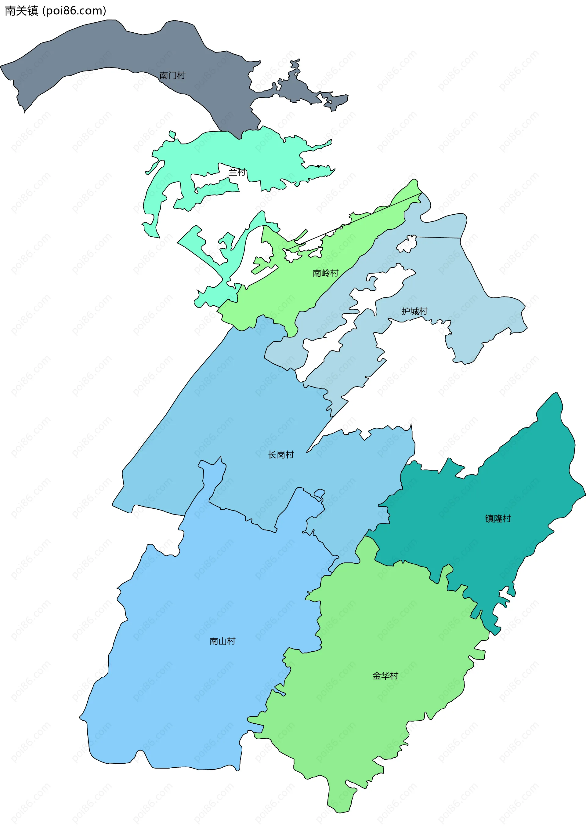 南关镇边界地图(五级行政区划)
