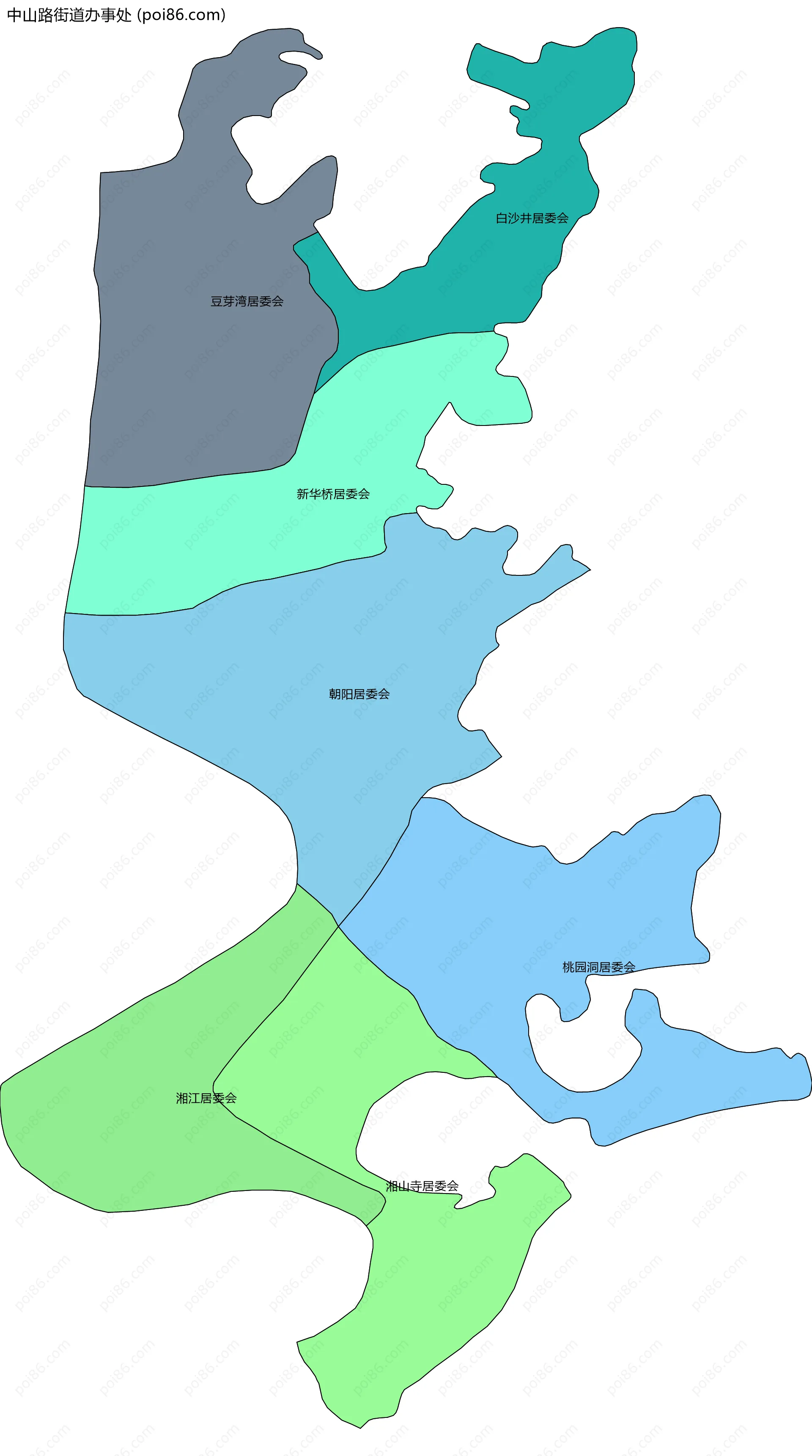 中山路街道办事处边界地图(五级行政区划)