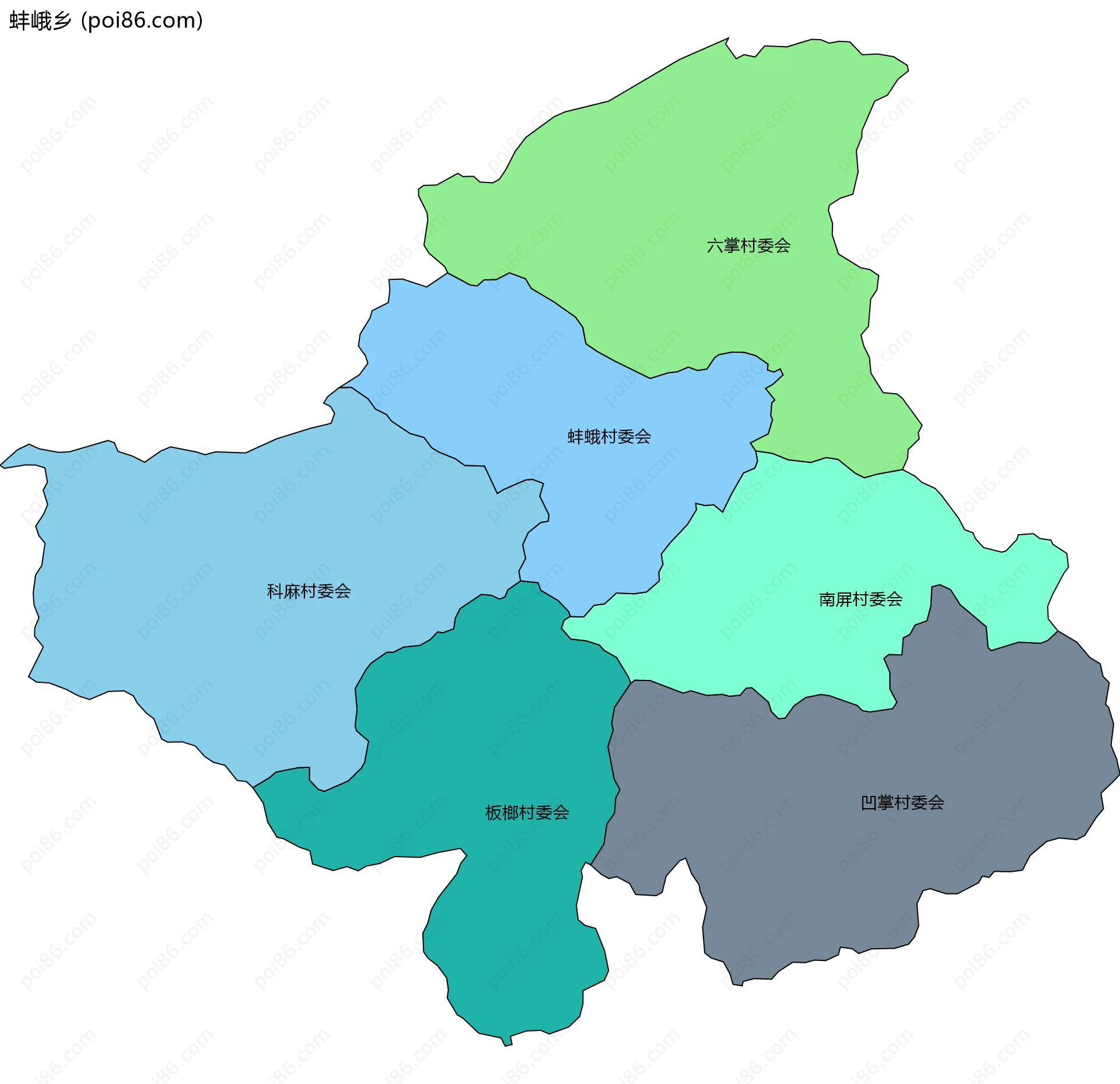 蚌峨乡边界地图(五级行政区划)