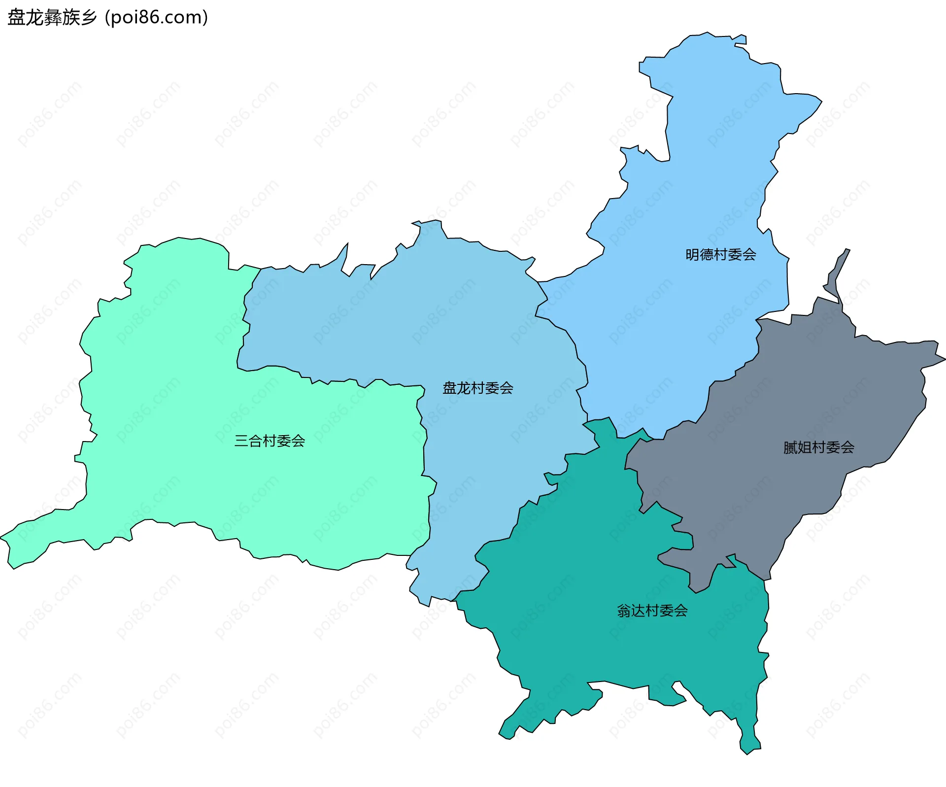 盘龙彝族乡边界地图(五级行政区划)