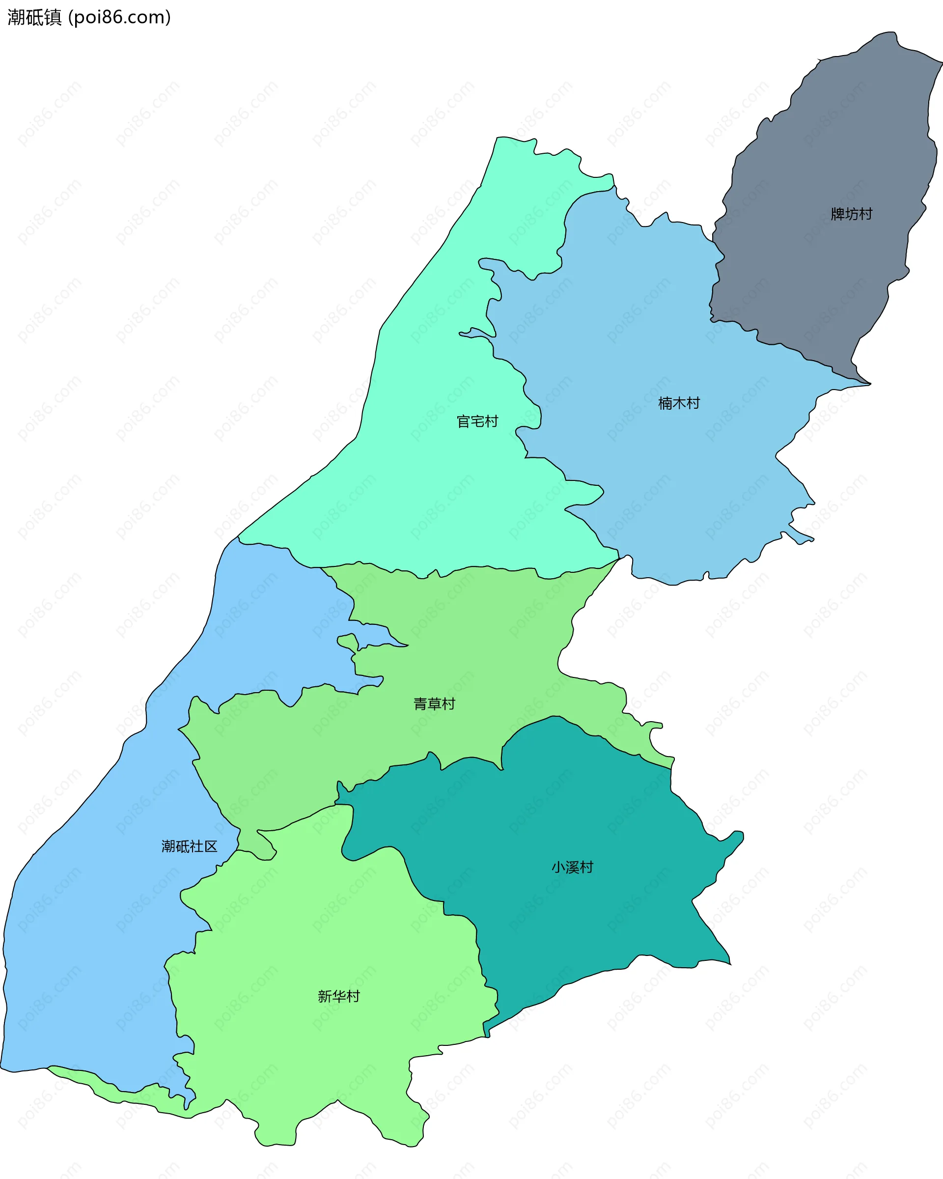 潮砥镇边界地图(五级行政区划)