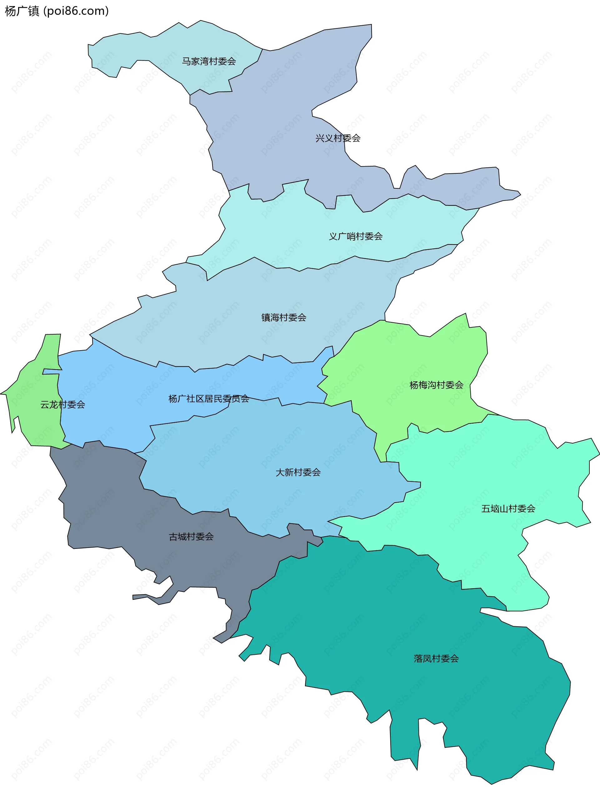 杨广镇边界地图(五级行政区划)