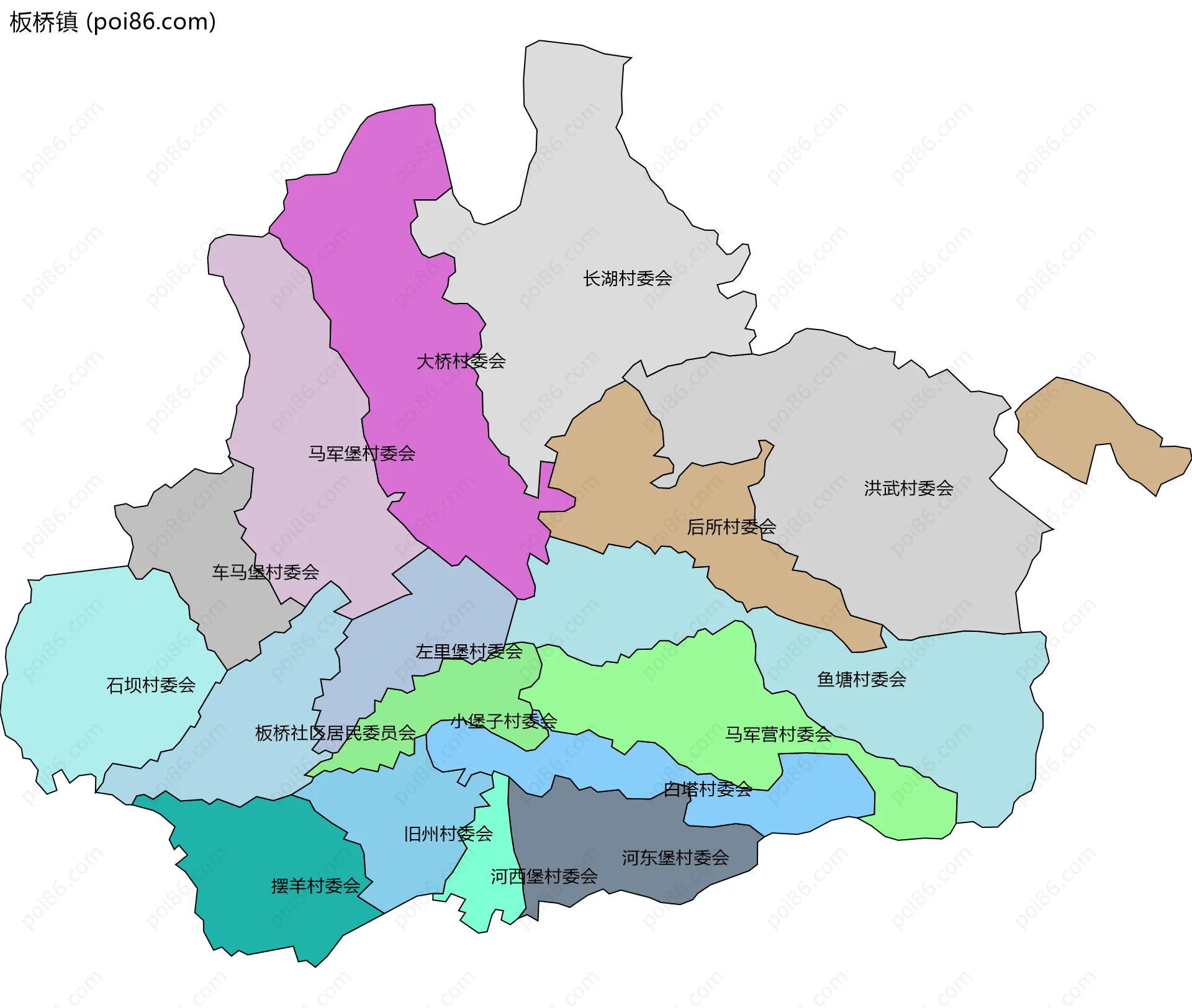 板桥镇边界地图(五级行政区划)