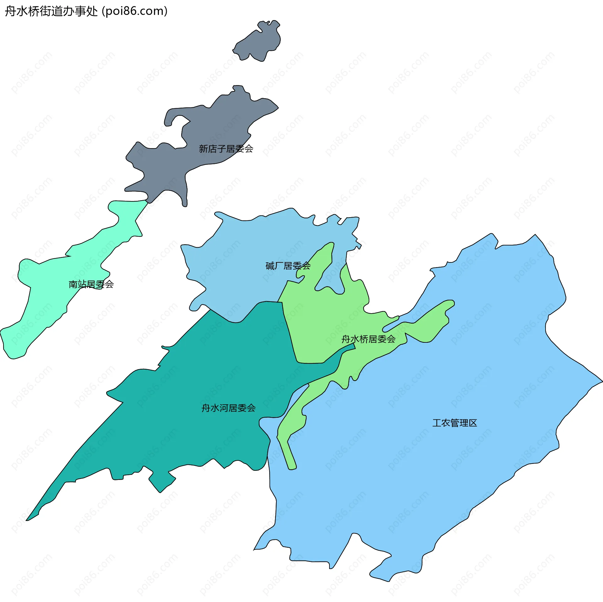 舟水桥街道办事处边界地图(五级行政区划)