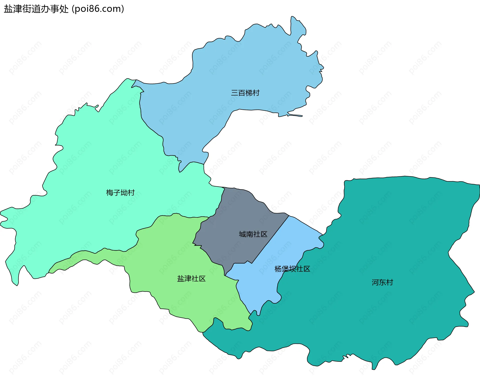 盐津街道办事处边界地图(五级行政区划)