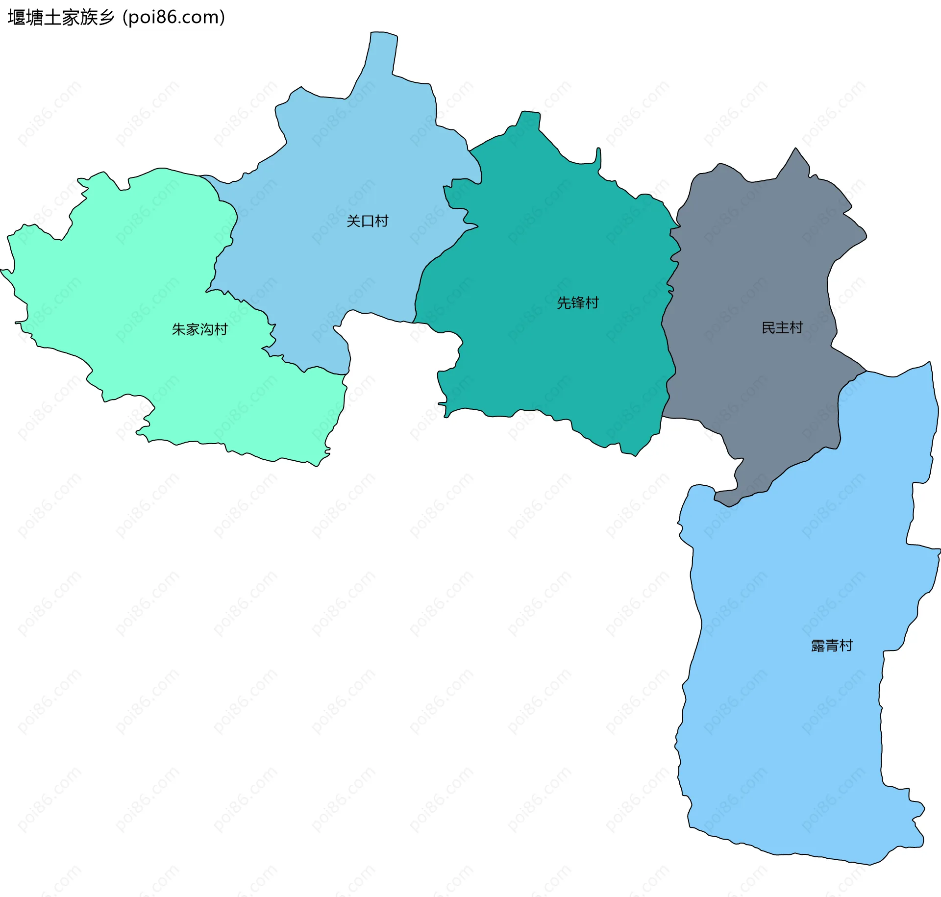 堰塘土家族乡边界地图(五级行政区划)