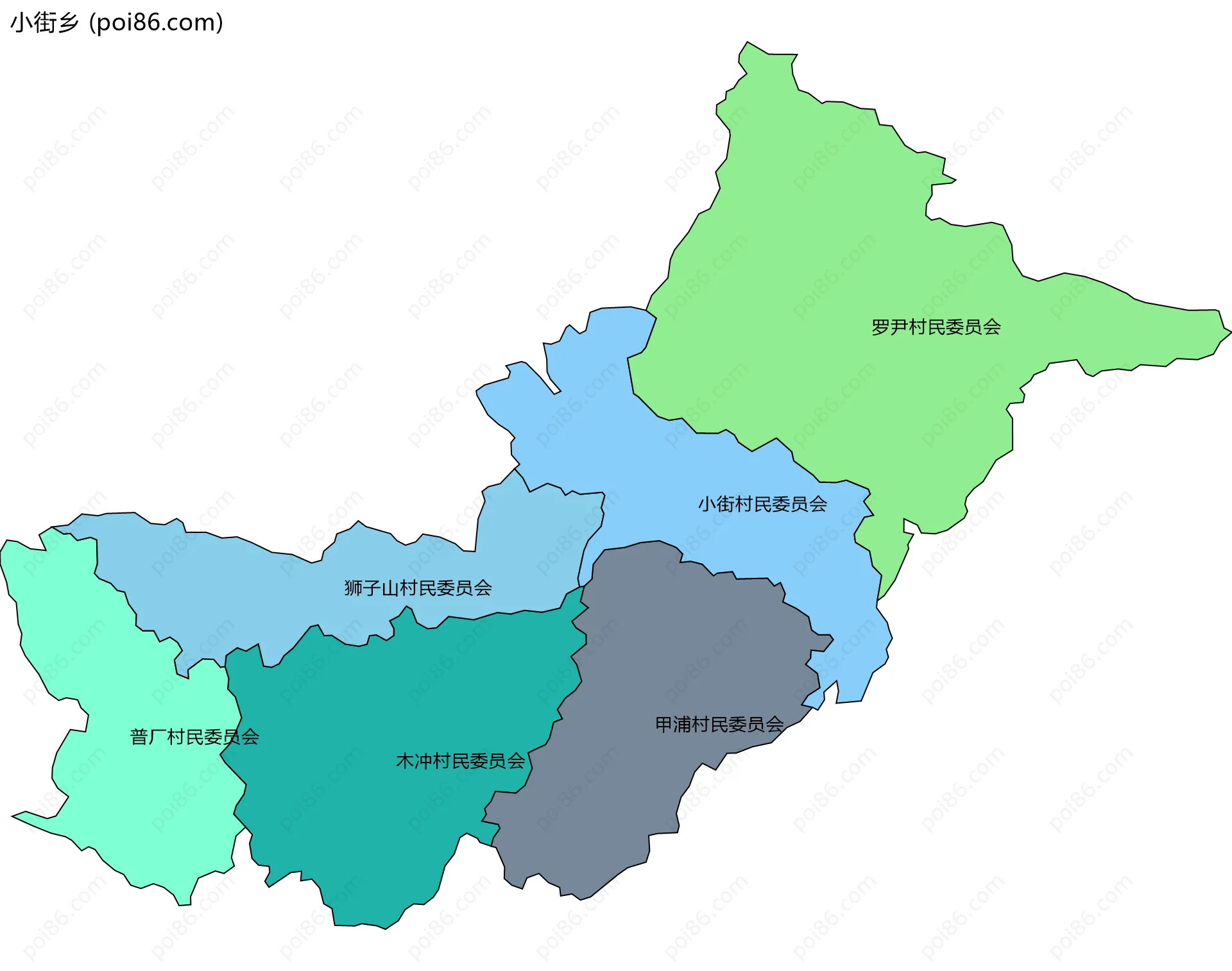 小街乡边界地图(五级行政区划)