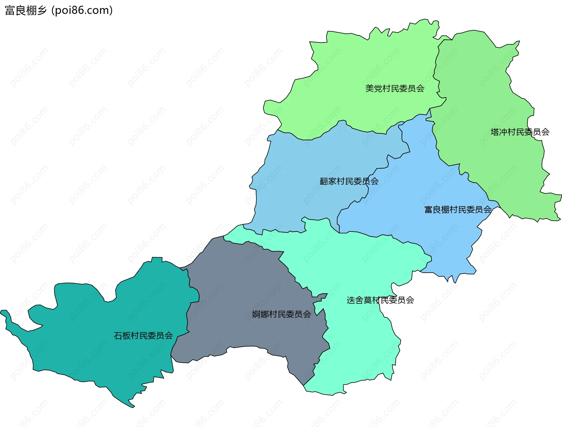 富良棚乡边界地图(五级行政区划)