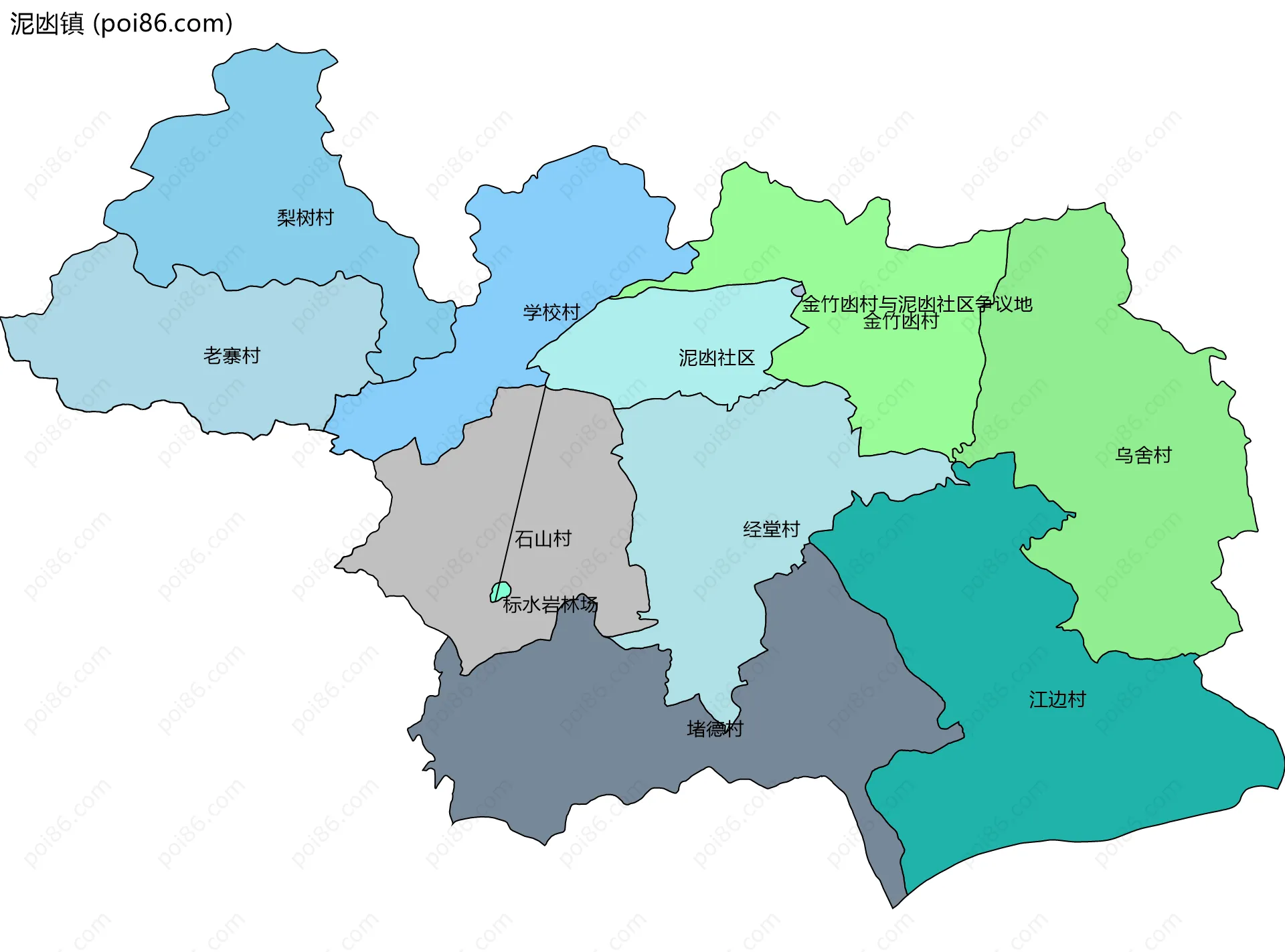 泥凼镇边界地图(五级行政区划)