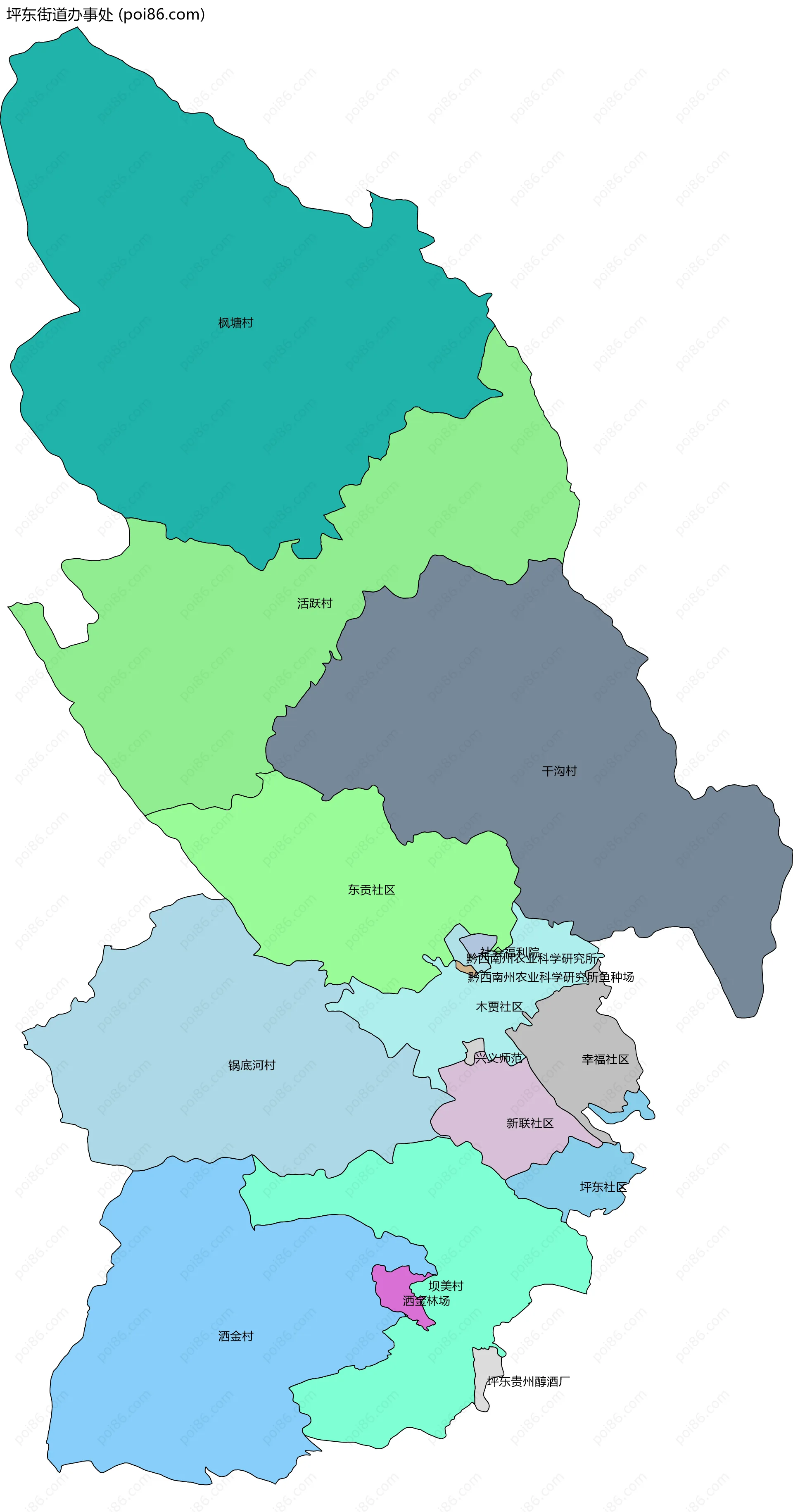 坪东街道办事处边界地图(五级行政区划)