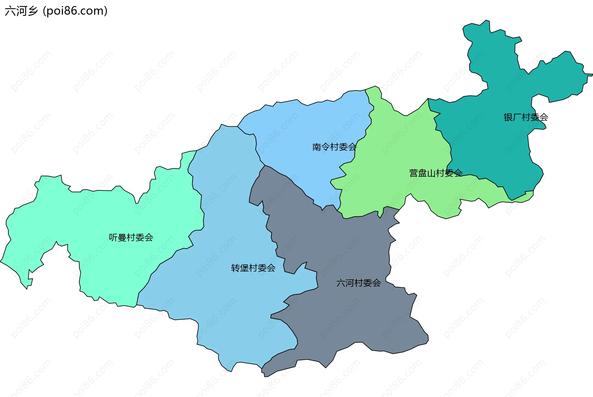 六河乡边界地图(五级行政区划)