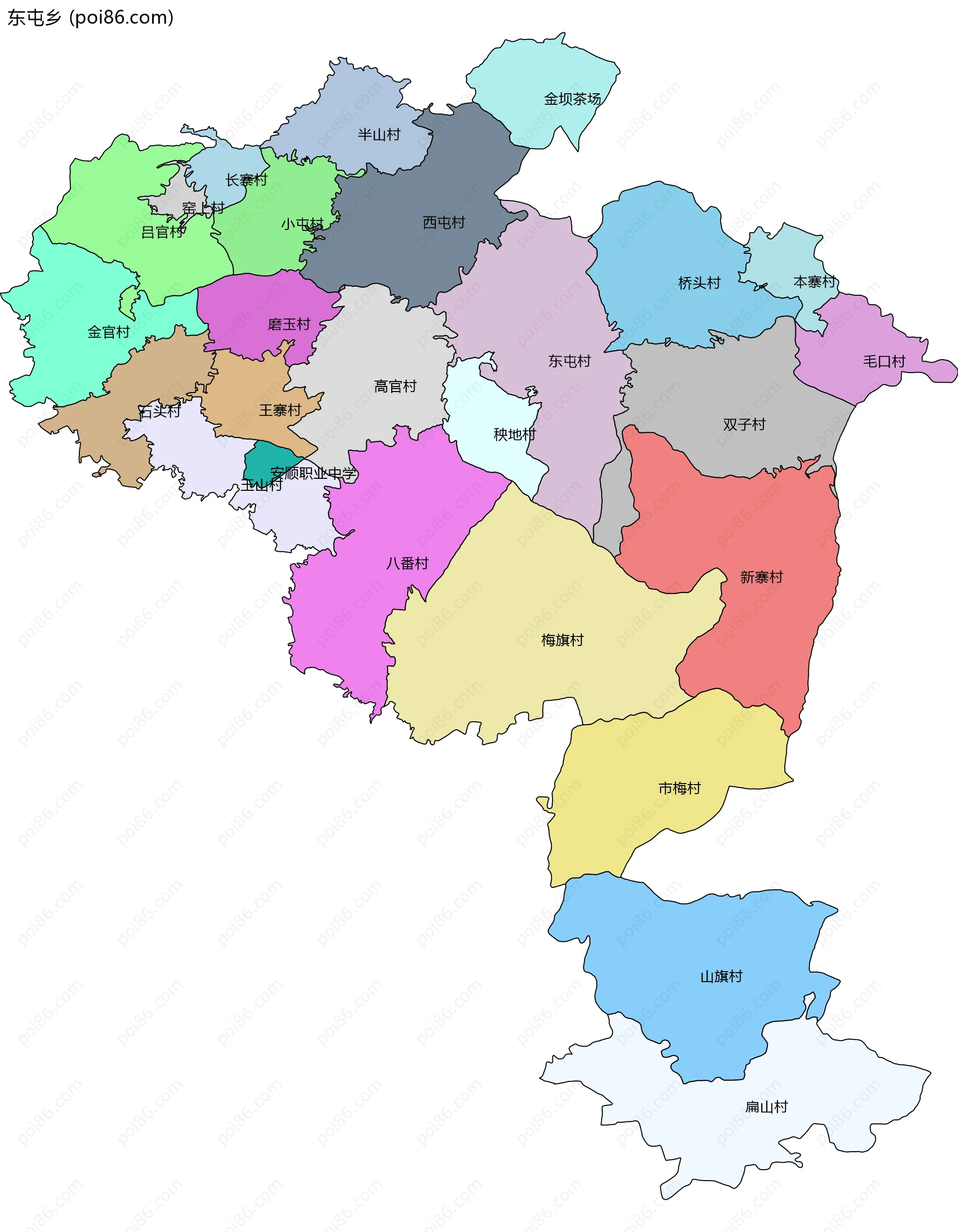 东屯乡边界地图(五级行政区划)