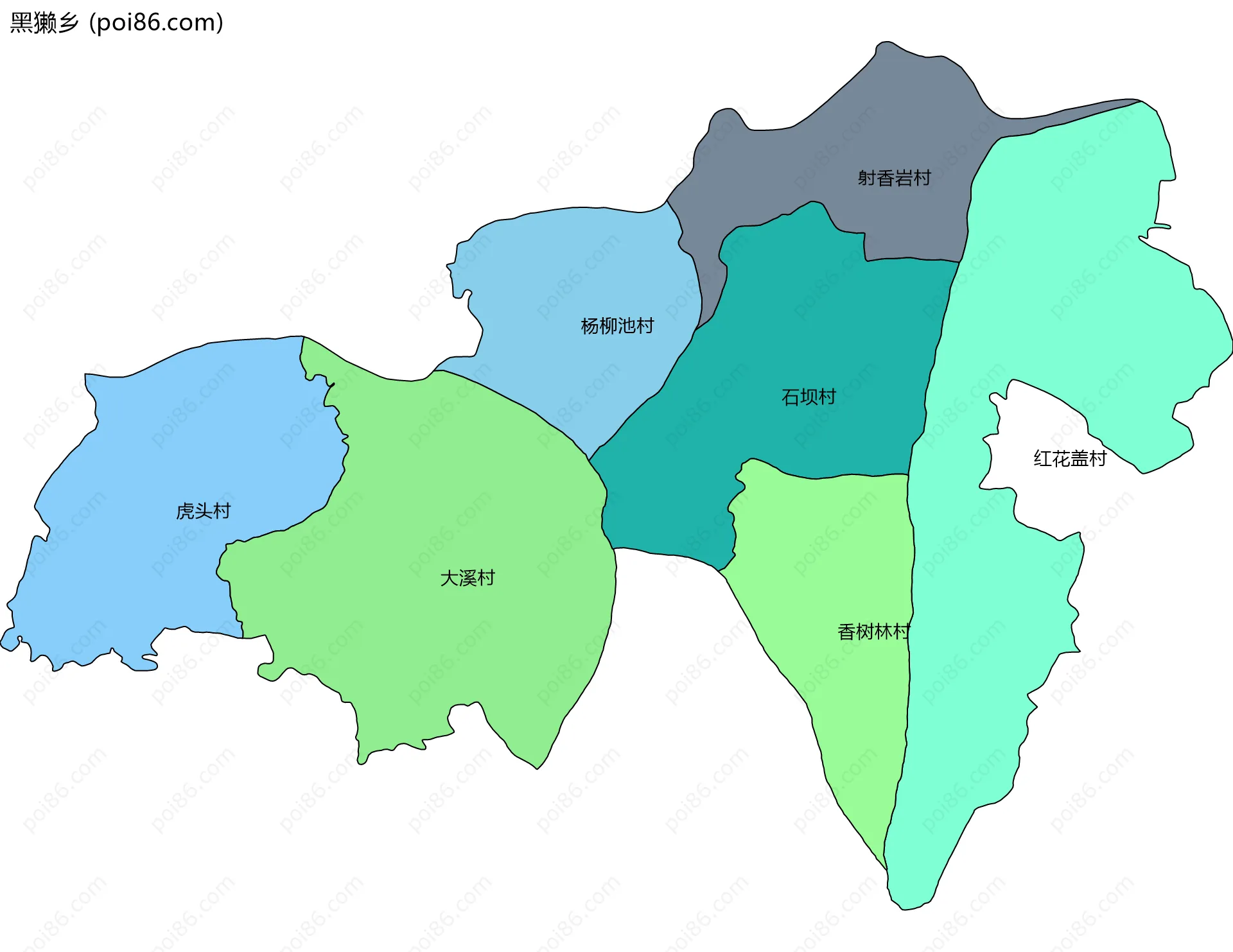 黑獭乡边界地图(五级行政区划)