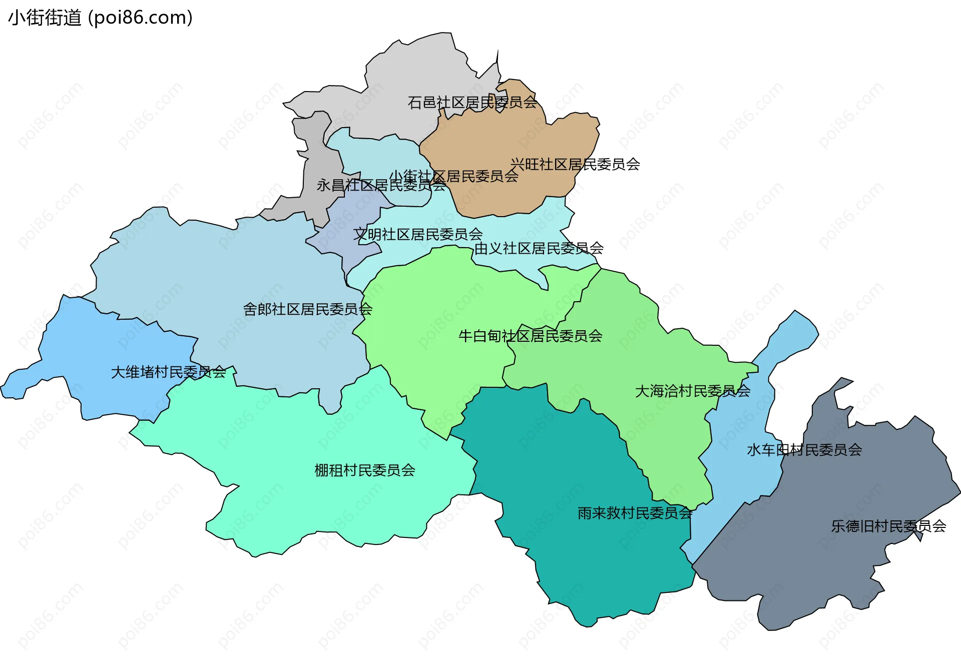 小街街道边界地图(五级行政区划)