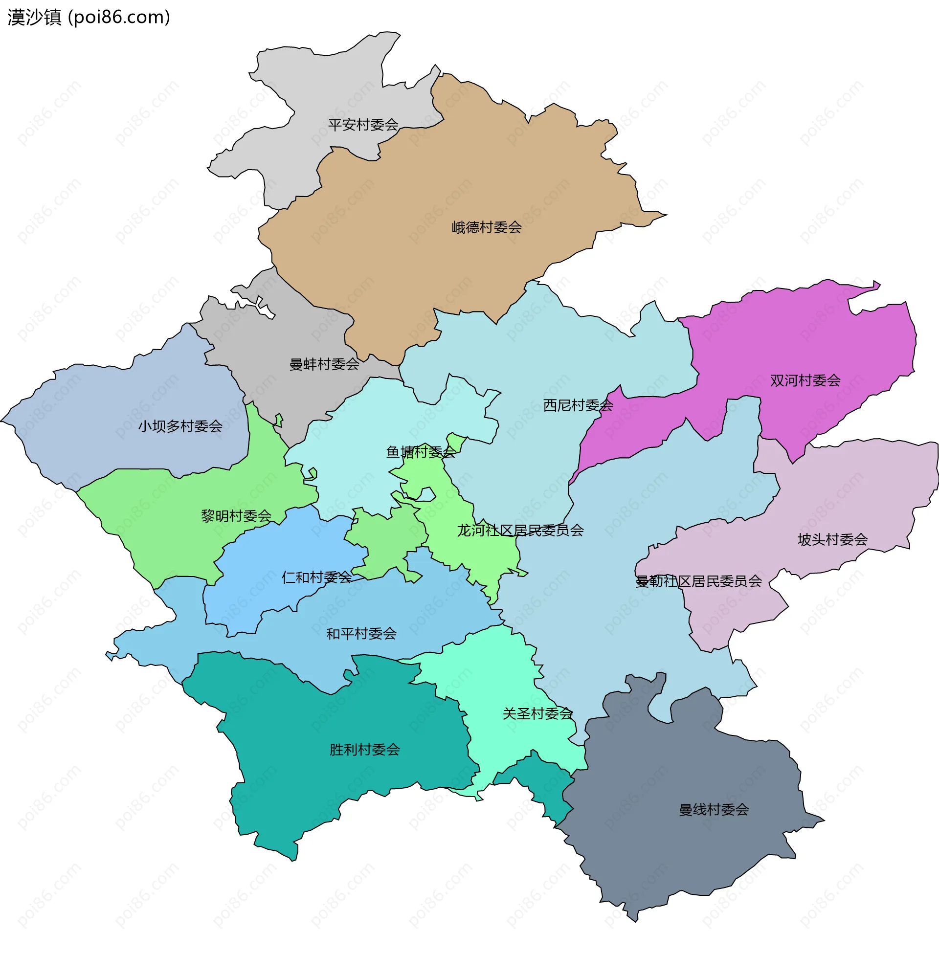 漠沙镇边界地图(五级行政区划)