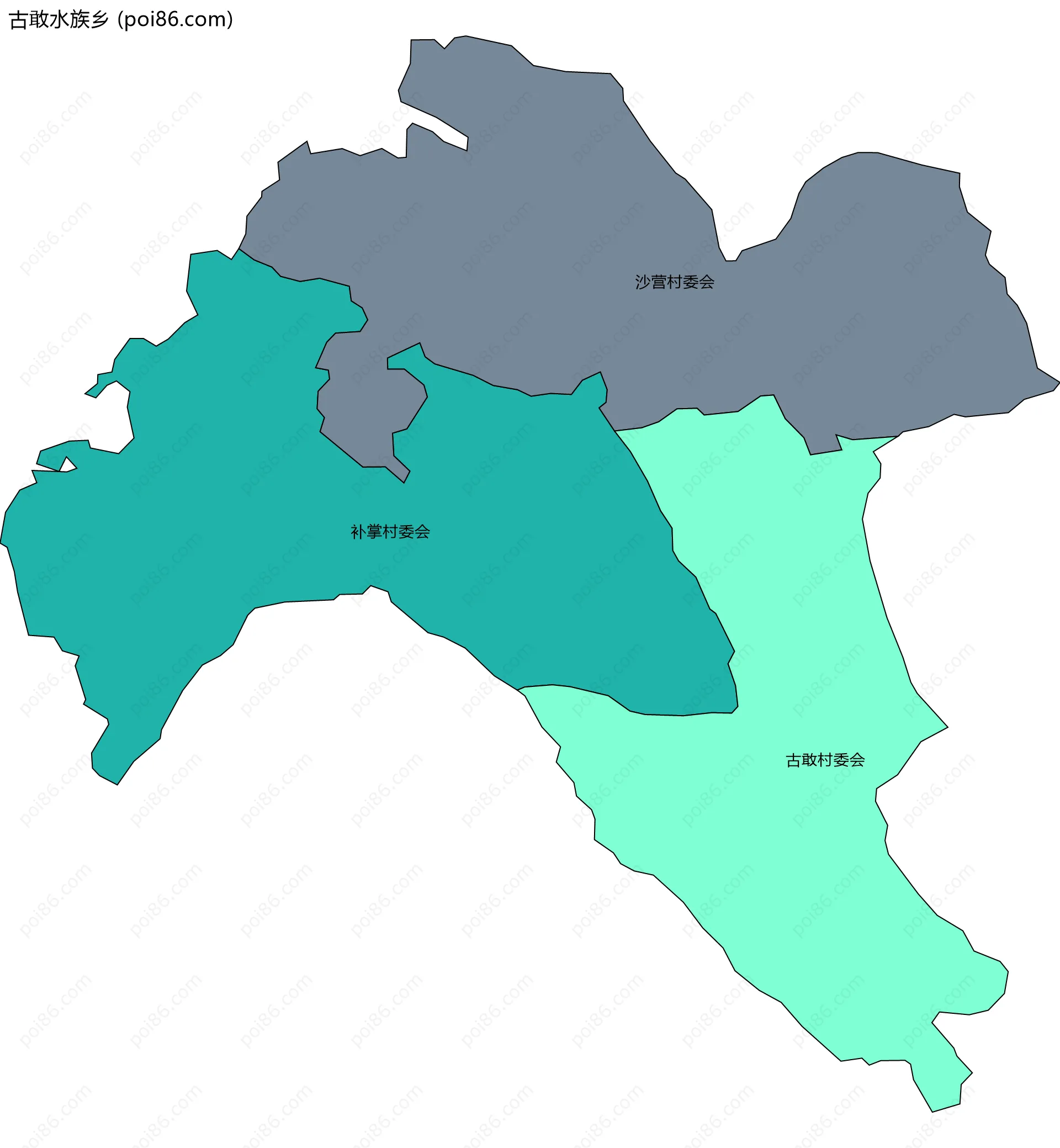 古敢水族乡边界地图(五级行政区划)
