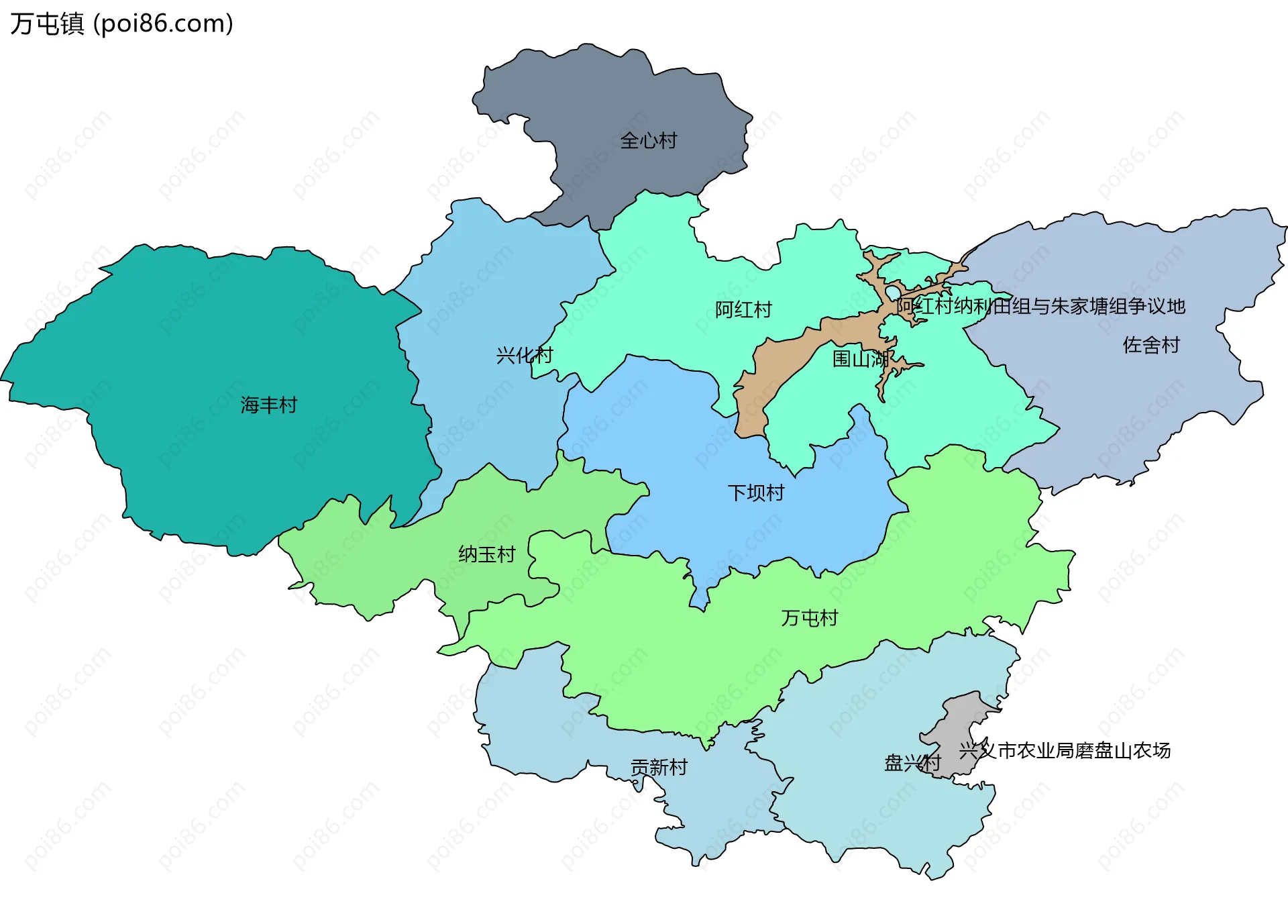 万屯镇边界地图(五级行政区划)
