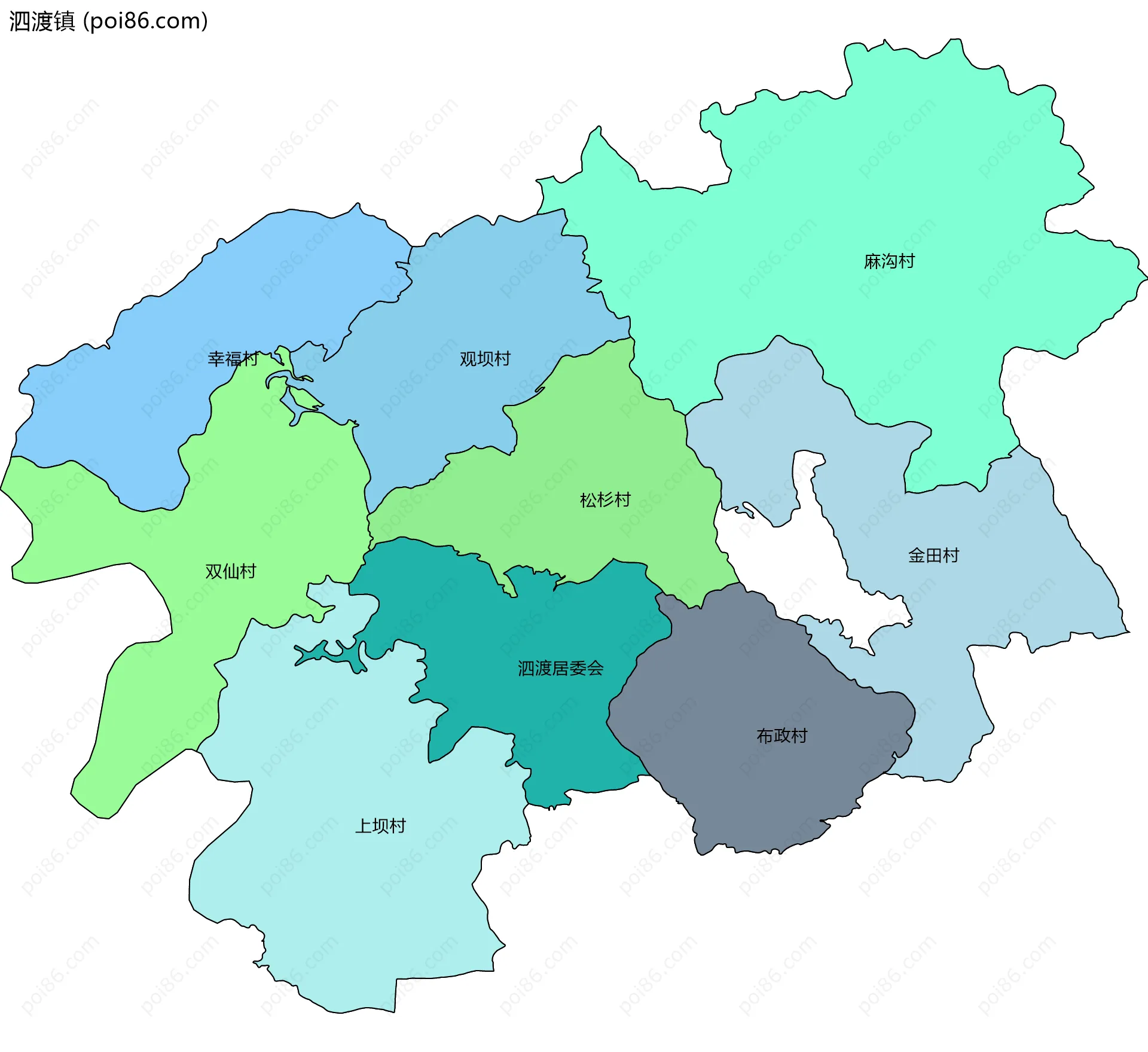 泗渡镇边界地图(五级行政区划)